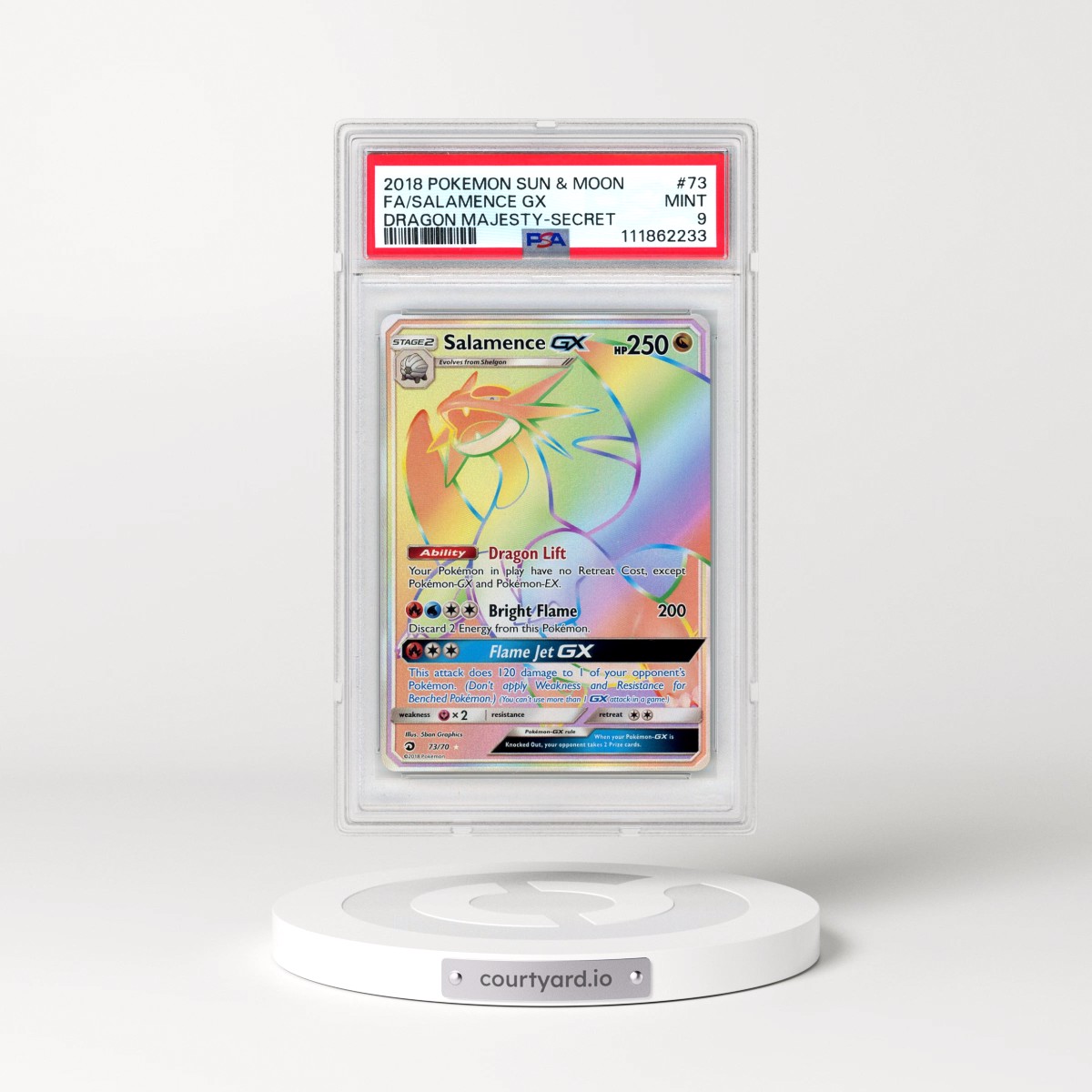 2018 Pokémon Sun & Moon Dragon Majesty #73 Salamence GX - Holo Full Art Secret (PSA 9 MINT)