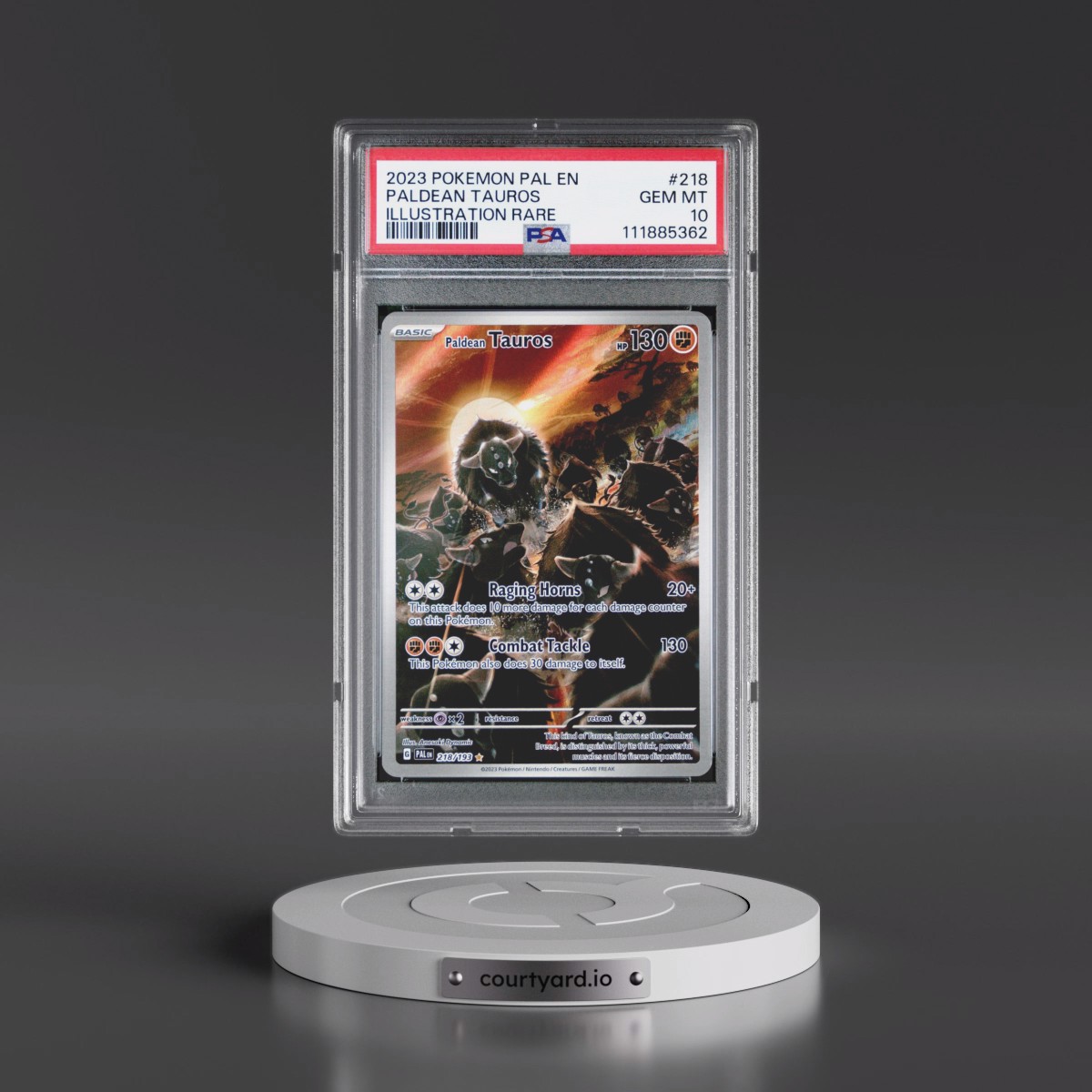 2023 Pokémon Pal EN-Paldea Evolved #218 Paldean Tauros - Illustration Rare (PSA 10 GEM MINT)