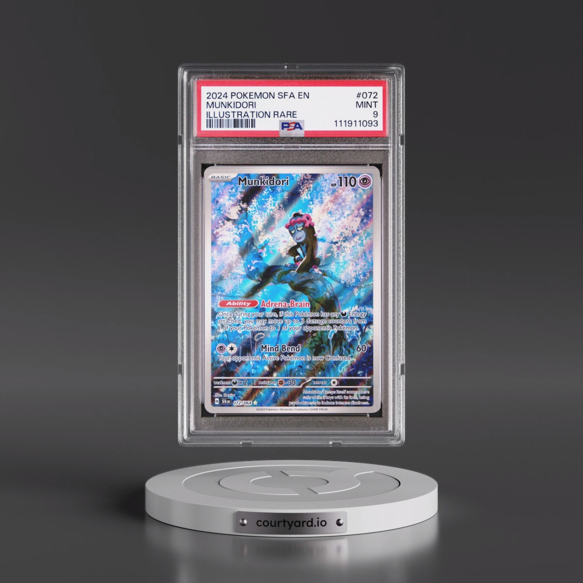 2024 Pokémon Sfa EN-Shrouded Fable #072 Munkidori - Illustration Rare (PSA 9 MINT)