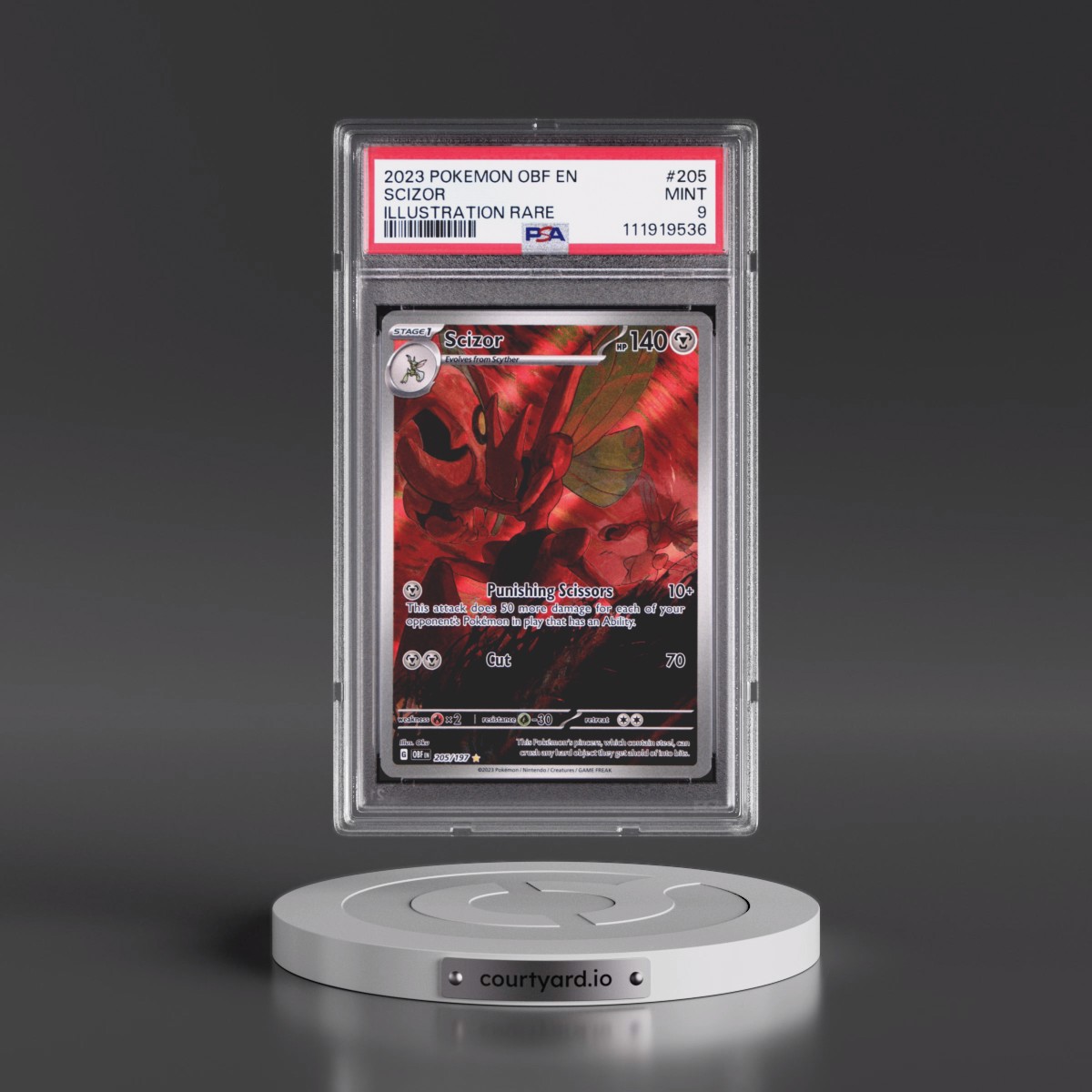 2023 Pokémon Obf EN-Obsidian Flames #205 Scizor - Illustration Rare (PSA 9 MINT)