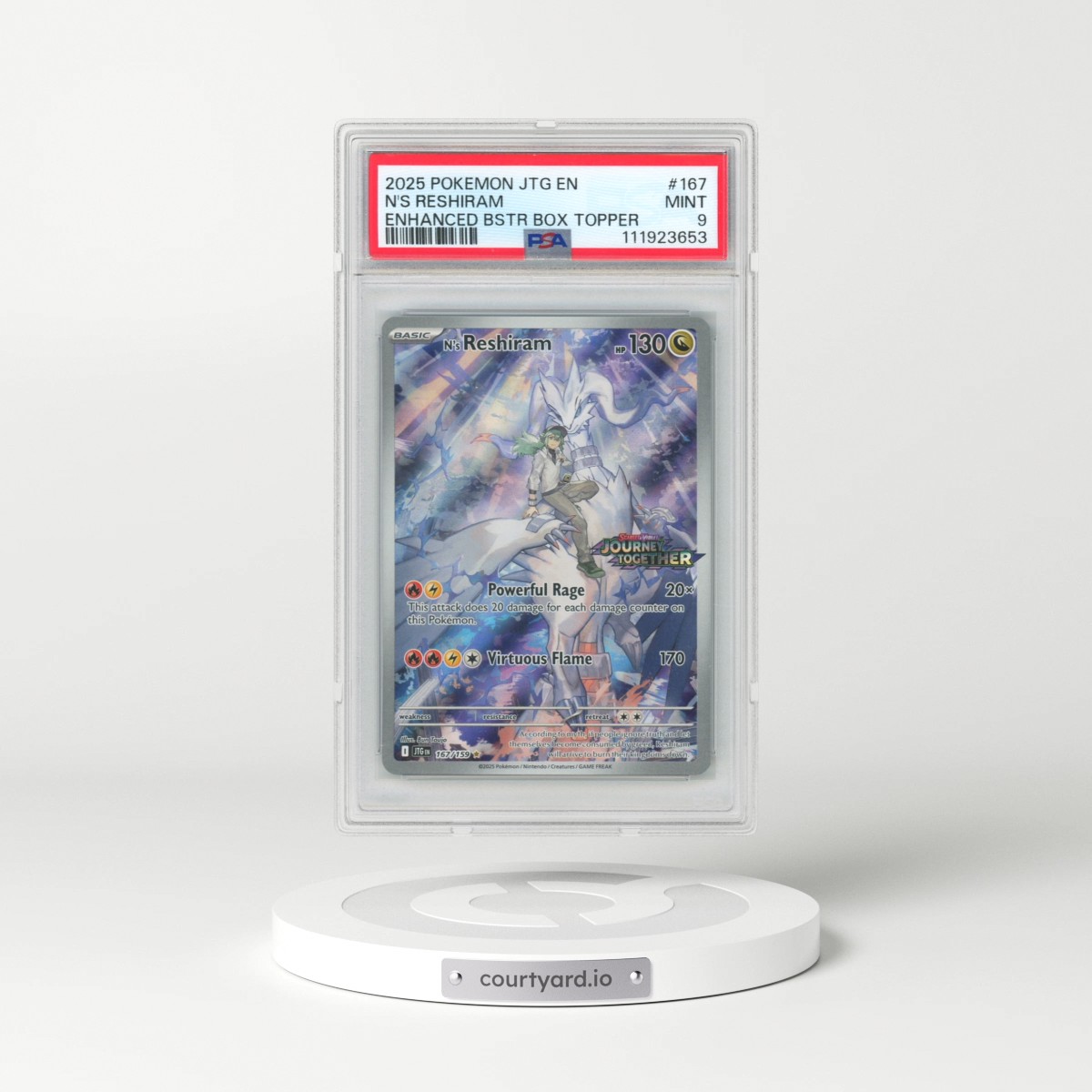 2025 Pokémon Jtg EN-Journey Together #167 N's Reshiram - Enhanced Booster Box Topper (PSA 9 MINT)