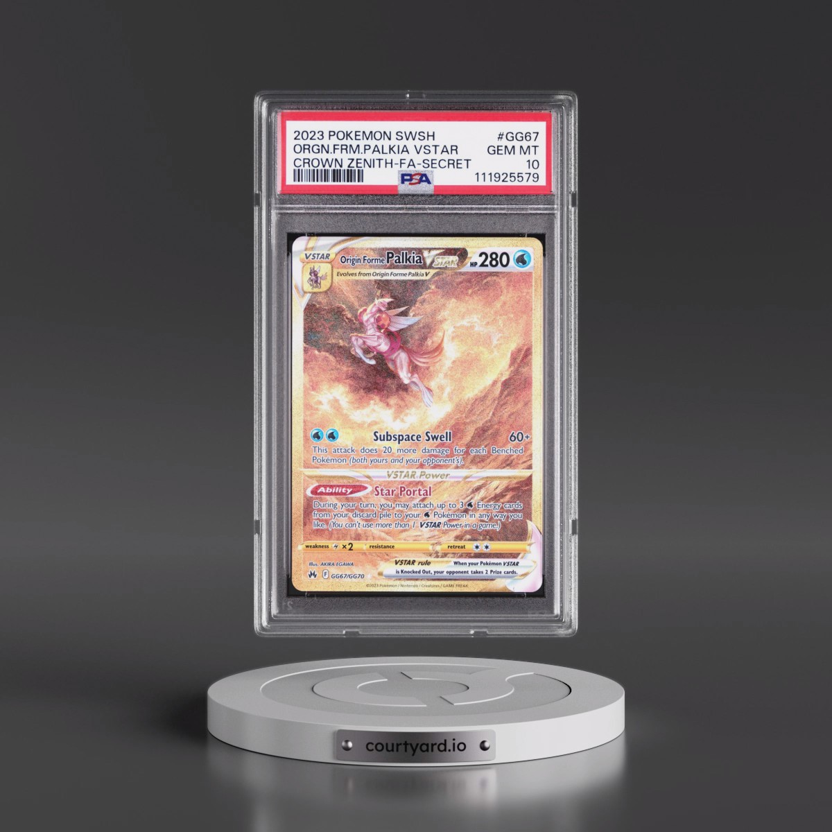 2023 Pokémon Sword and Shield Crown Zenith #GG67 Origin Forme Palkia Vstar - Full Art Secret (PSA 10 GEM MINT)
