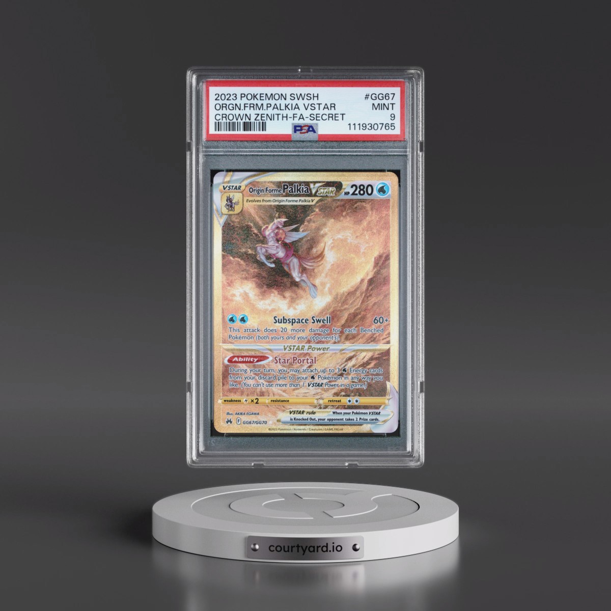 2023 Pokémon Sword and Shield Crown Zenith #GG67 Origin Forme Palkia Vstar - Full Art Secret (PSA 9 MINT)