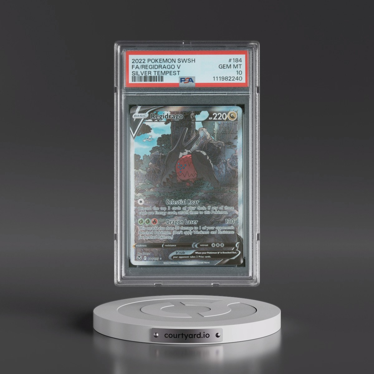 2022 Pokémon Sword & Shield Silver Tempest #184 Regidrago V - Holo Full Art (PSA 10 GEM MINT)