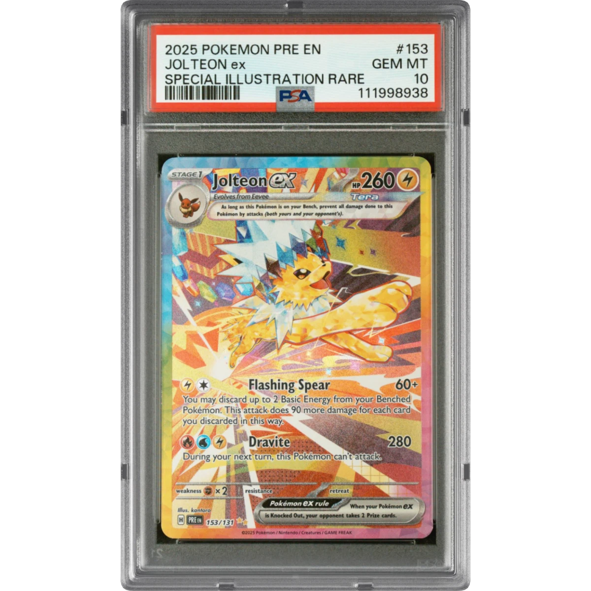 2025 Pokémon Pre EN-Prismatic Evolutions #153 Jolteon EX - Holo Special Illustration Rare (PSA 10 GEM MINT)