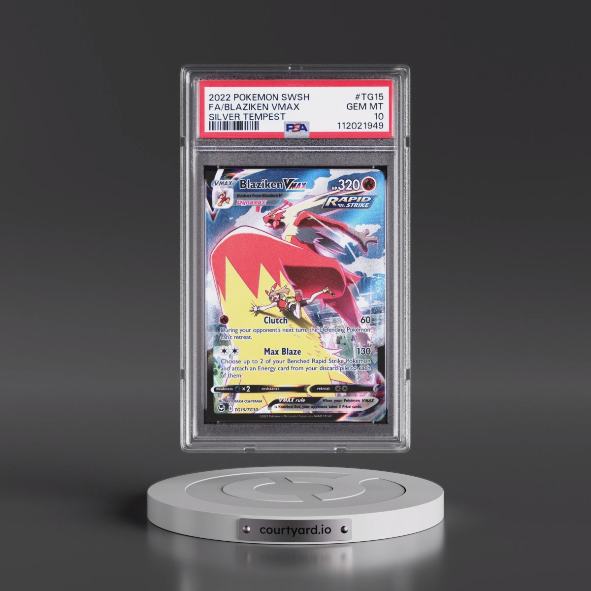 2022 Pokémon Sword & Shield Silver Tempest #TG15 Blaziken Vmax - Full Art (PSA 10 GEM MINT)