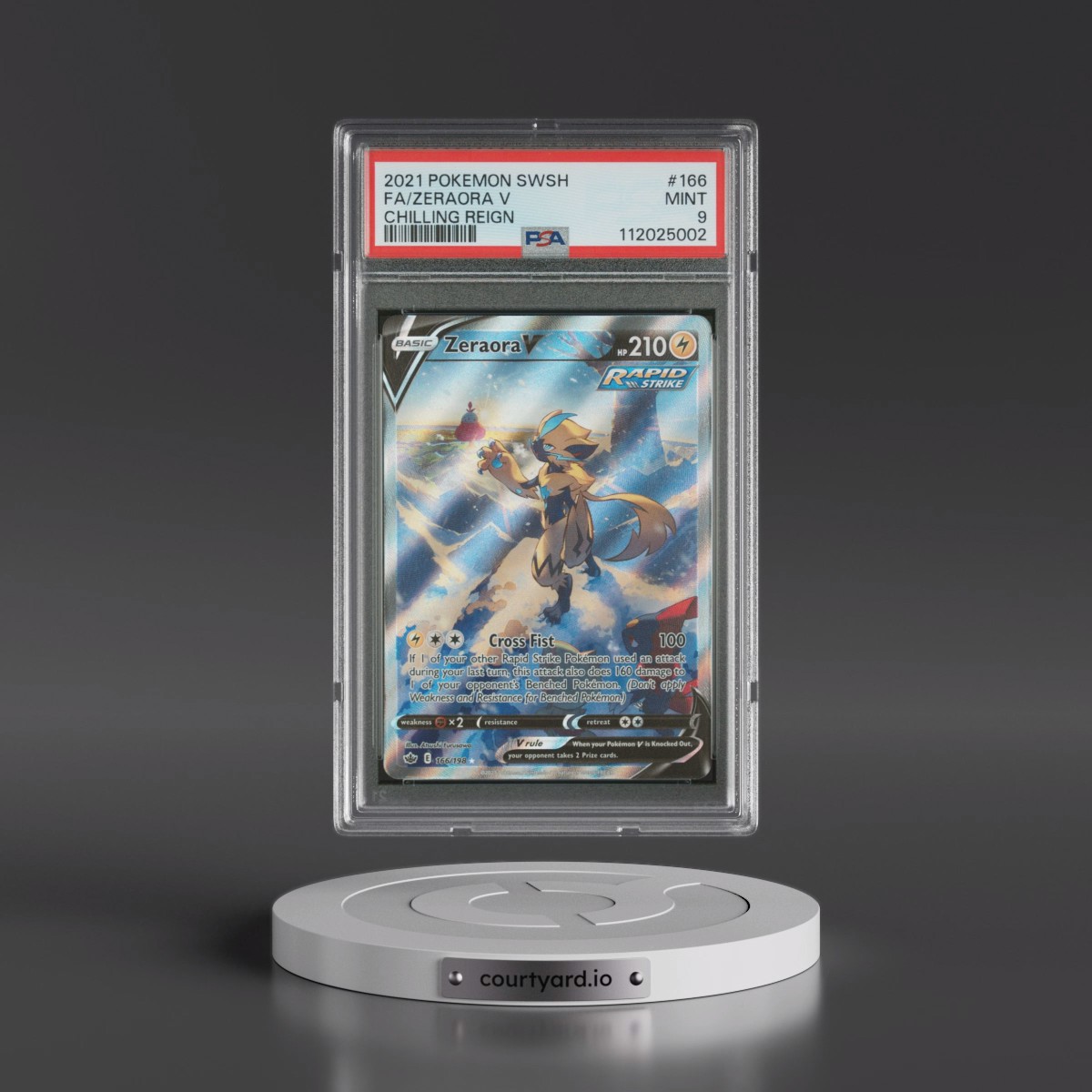 2021 Pokémon Sword & Shield Chilling Reign #166 Zeraora V - Holo Full Art (PSA 9 MINT)