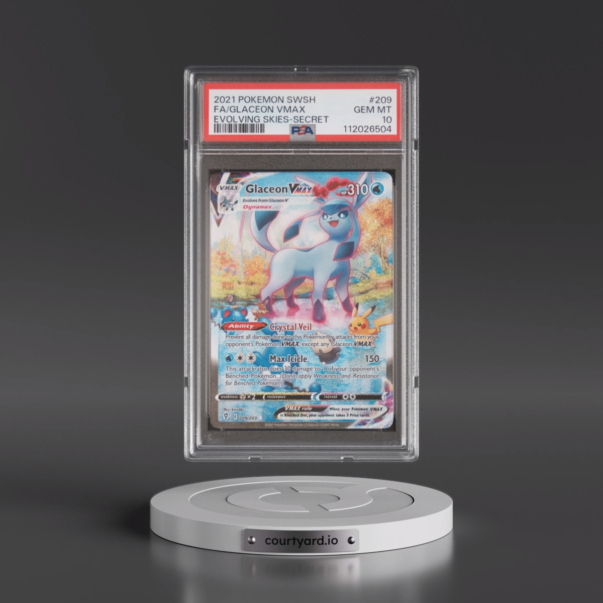 2021 Pokémon Sword & Shield Evolving Skies #209 Glaceon Vmax - Full Art Secret (PSA 10 GEM MINT)