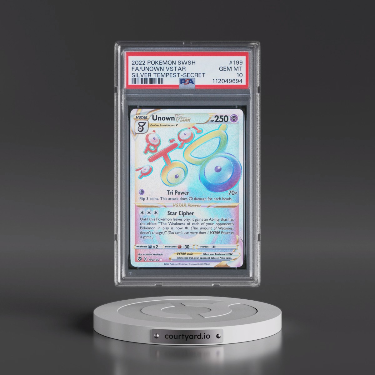 2022 Pokémon Sword & Shield Silver Tempest #199 Unown Vstar - Full Art Secret (PSA 10 GEM MINT)