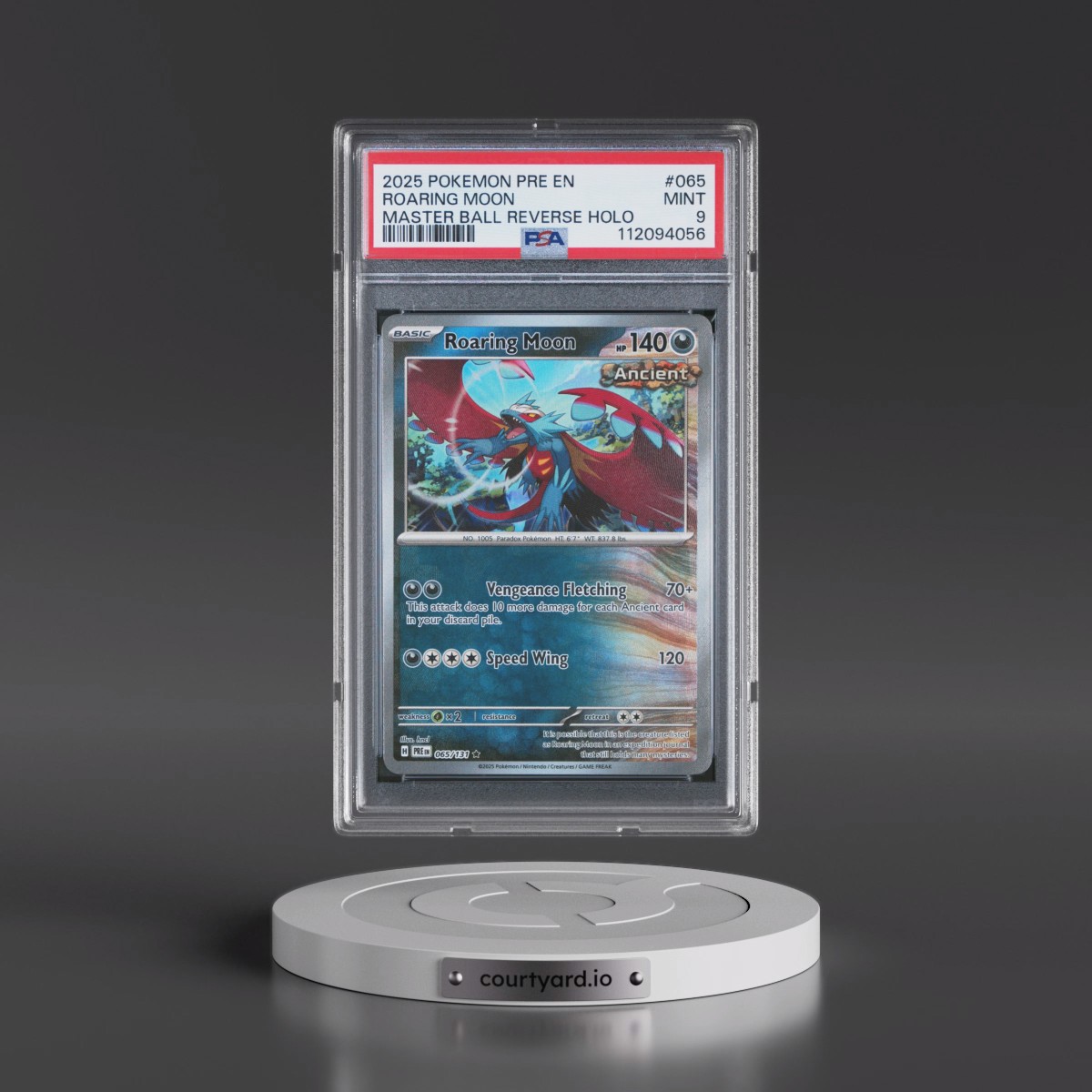 2025 Pokémon Pre EN-Prismatic Evolutions #065 Roaring Moon - Reverse Holo Master Ball (PSA 9 MINT)