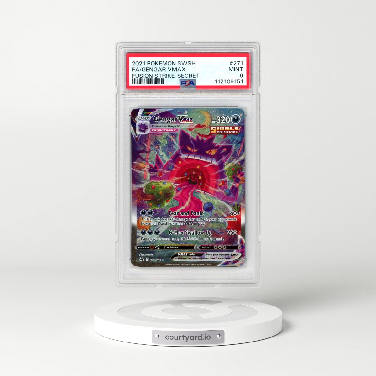 2021 Pokémon Sword & Shield Fusion Strike #271 Gengar Vmax - Full Art Secret (PSA 9 MINT)