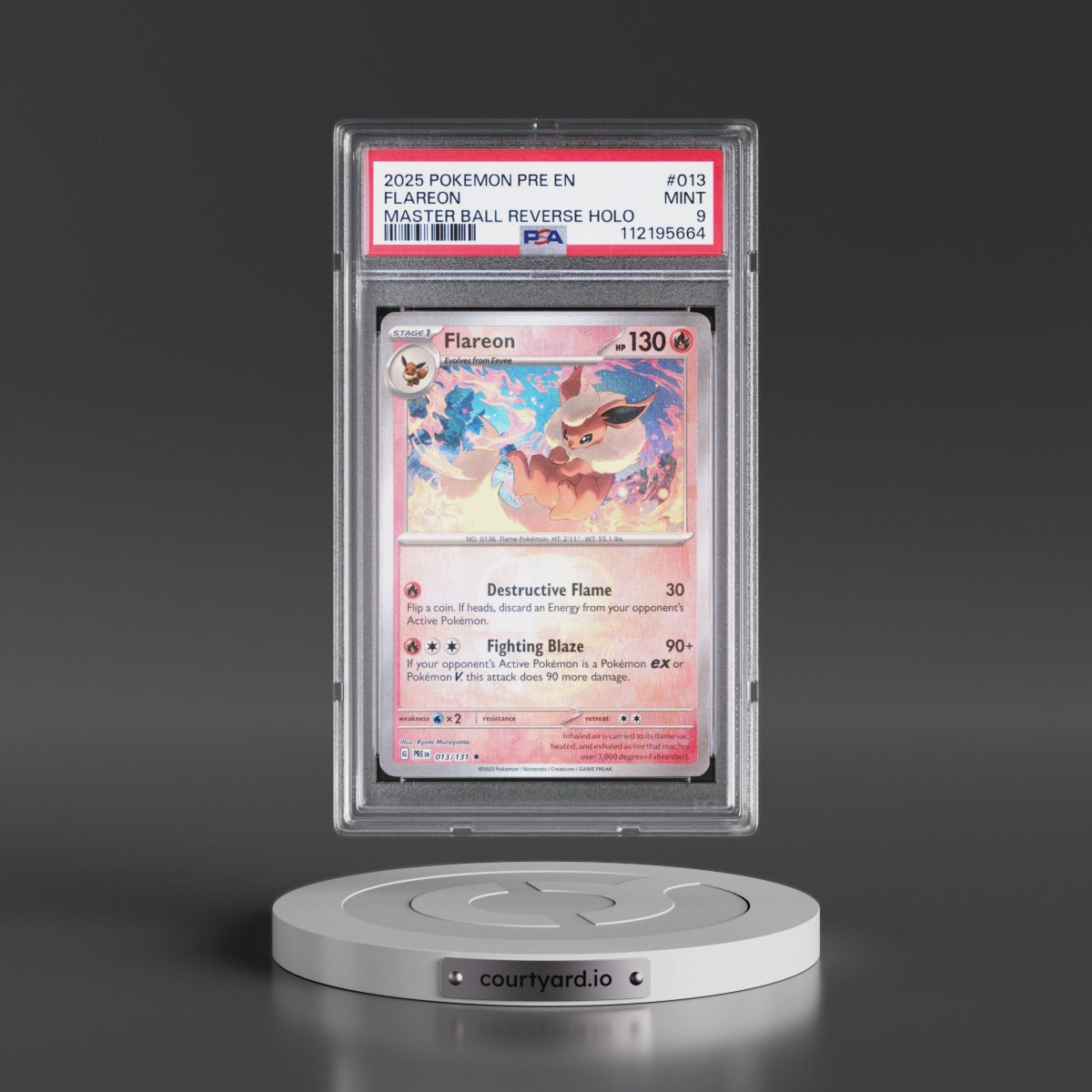 2025 Pokémon Pre EN-Prismatic Evolutions #013 Flareon - Reverse Holo Master Ball (PSA 9 MINT)