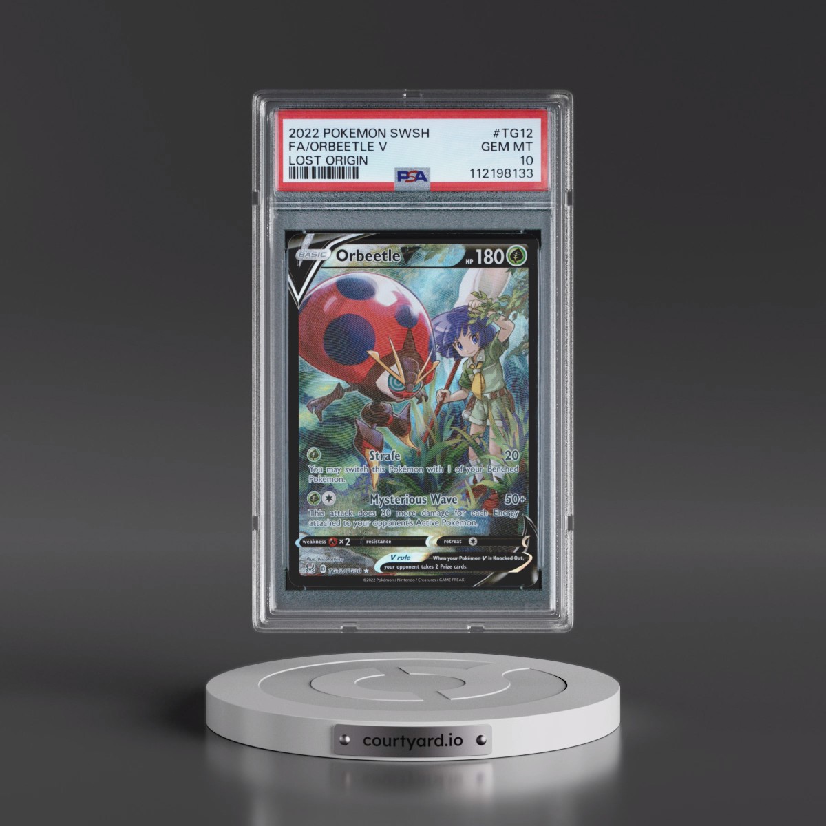 2022 Pokémon Sword & Shield Lost Origin #TG12 Orbeetle V - Holo Full Art (PSA 10 GEM MINT)