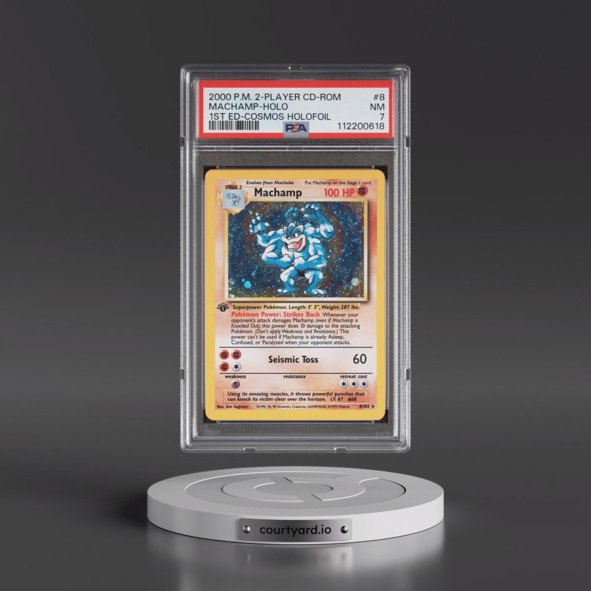 2000 Pokémon 2-Player CD-Rom Starter Set #8 Machamp - 1st Edition Cosmos Holofoil (PSA 7 NM)