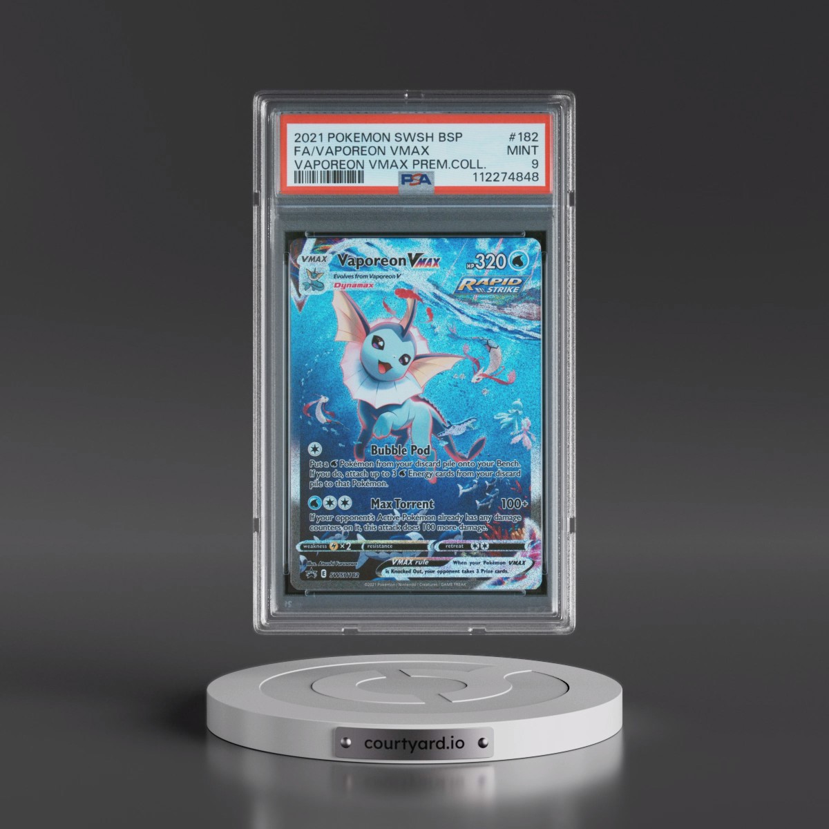 2021 Pokémon Swsh Black Star Promo #182 Vaporeon Vmax - Full Art Vaporeon Vmax Premium Collection (PSA 9 MINT)