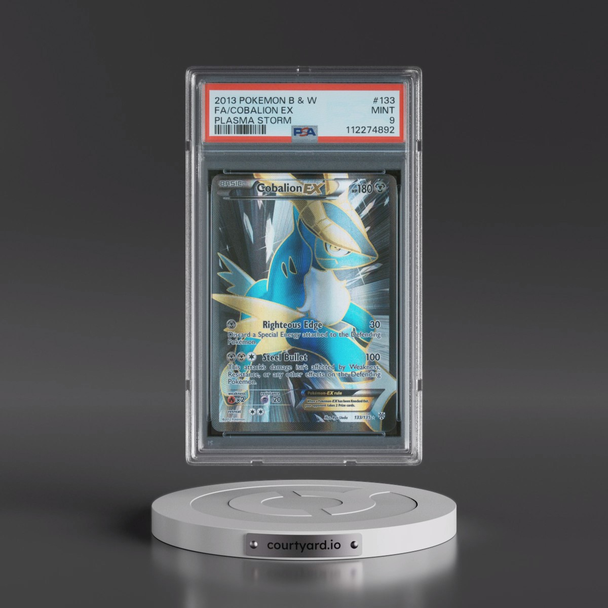 2013 Pokémon Black & White Plasma Storm #133 Cobalion EX - Holo Full Art (PSA 9 MINT)