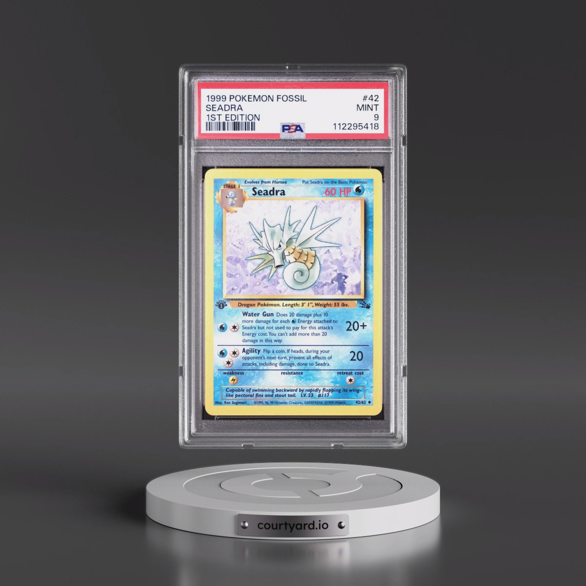 1999 Pokémon Fossil #42 Seadra - 1st Edition (PSA 9 MINT)