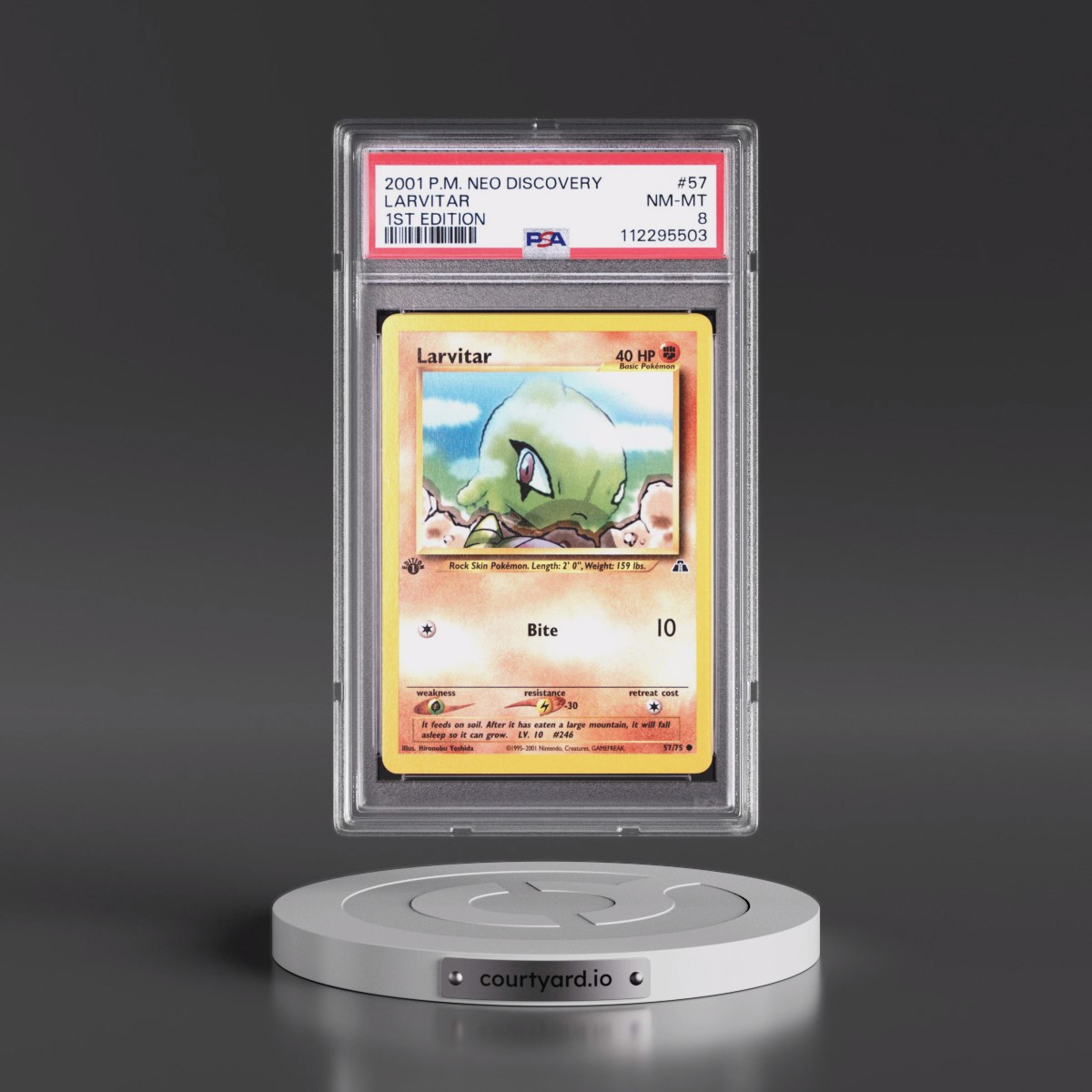 2001 Pokémon Neo Discovery #57 Larvitar - 1st Edition (PSA 8 NM-MT)