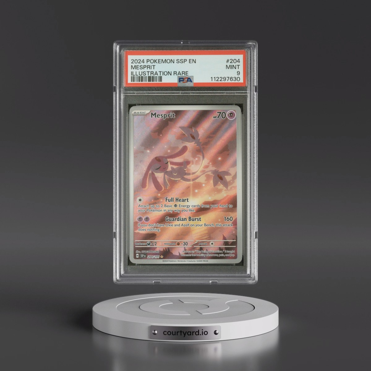 2024 Pokémon Ssp EN-Surging Sparks #204 Mesprit - Illustration Rare (PSA 9 MINT)