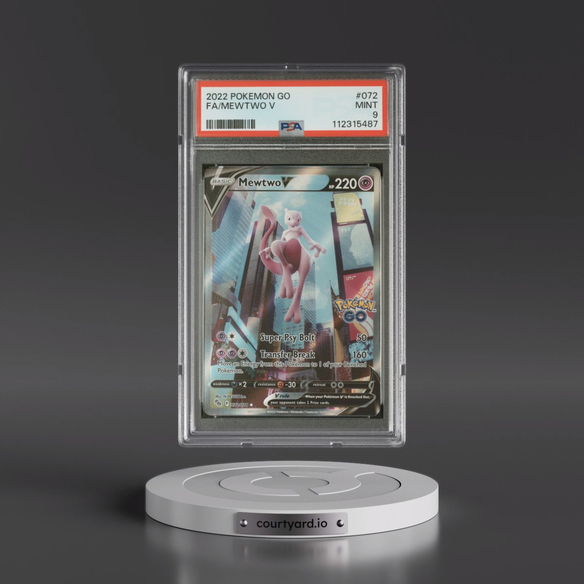 2022 Pokémon Go #072 Mewtwo V - Holo Full Art (PSA 9 MINT)