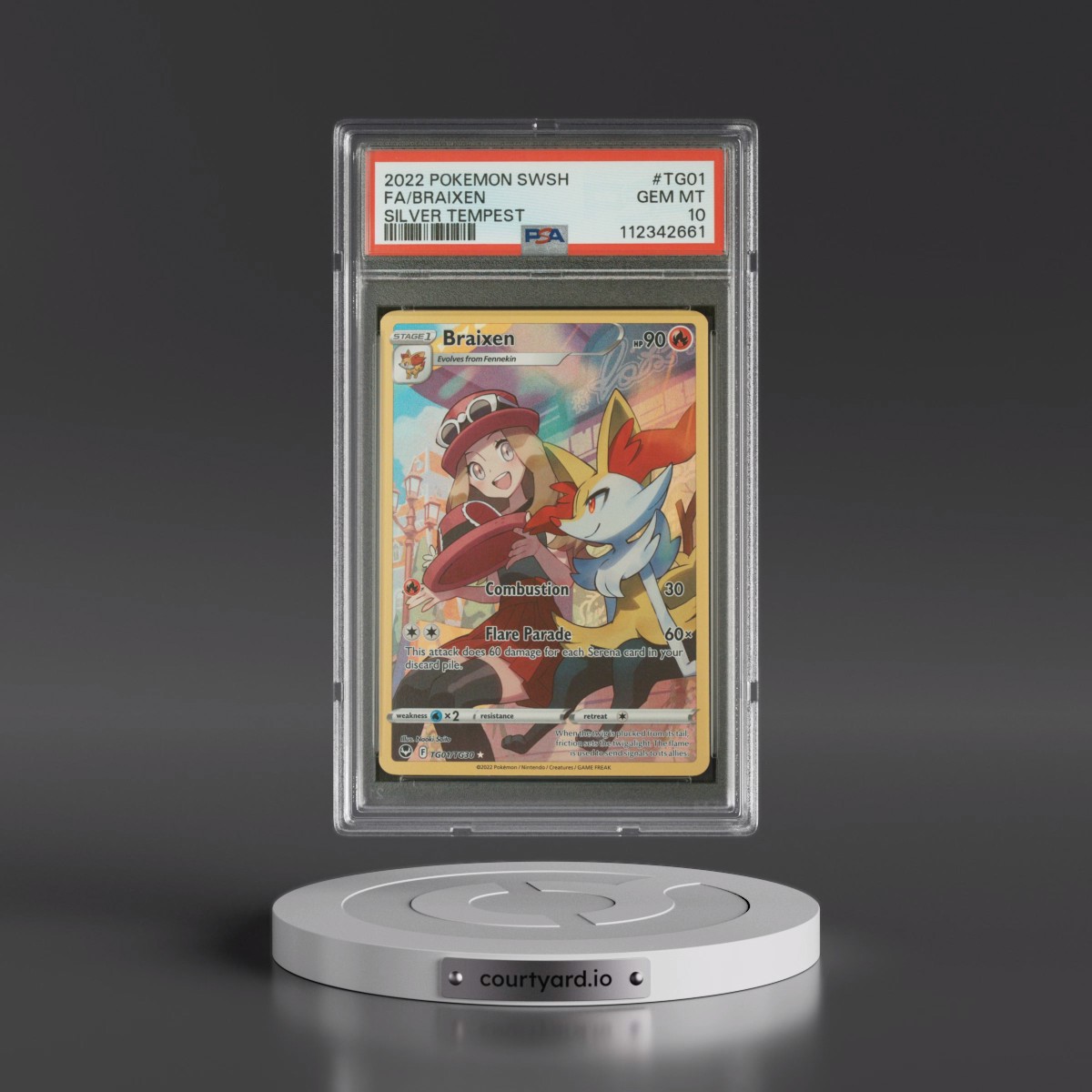 2022 Pokémon Sword & Shield Silver Tempest #TG01 Braixen - Full Art (PSA 10 GEM MINT)