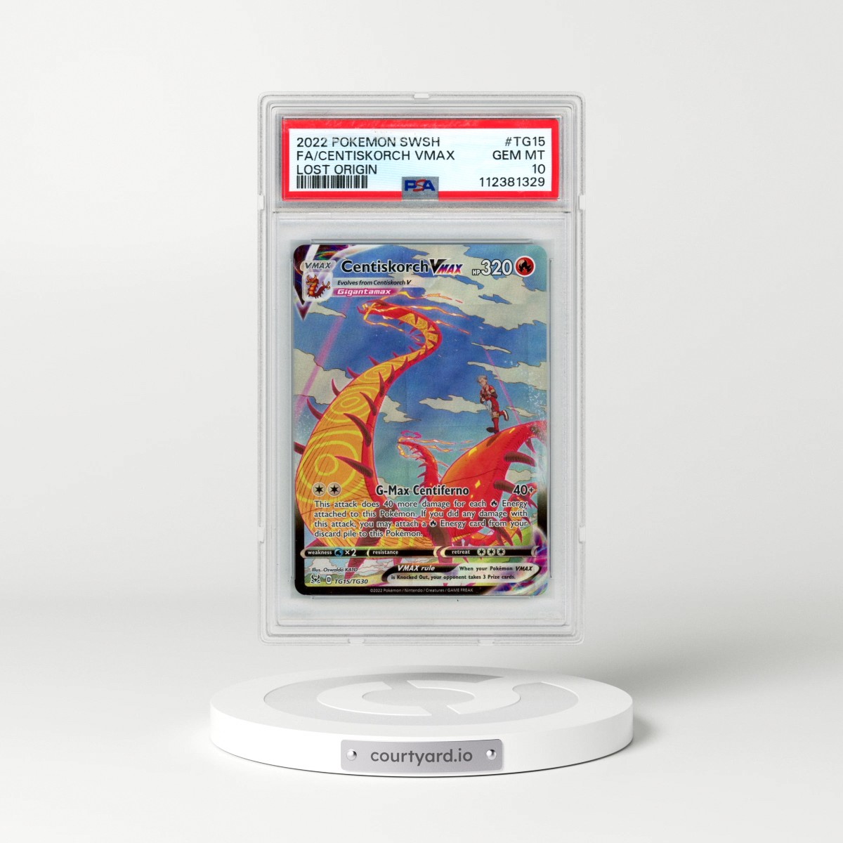 2022 Pokémon Sword & Shield Lost Origin #TG15 Centiskorch Vmax - Full Art (PSA 10 GEM MINT)