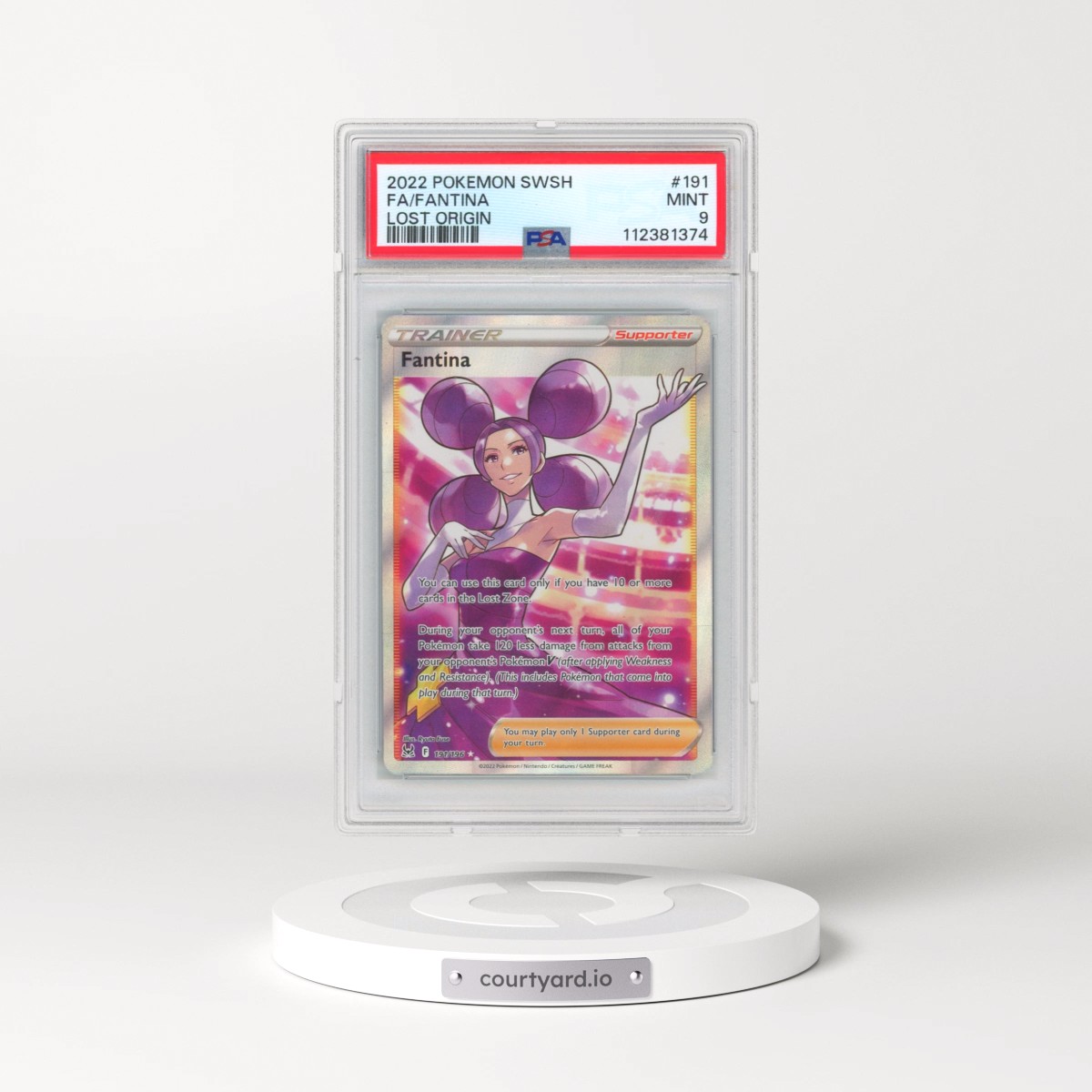 2022 Pokémon Sword & Shield Lost Origin #191 Fantina - Full Art (PSA 9 MINT)