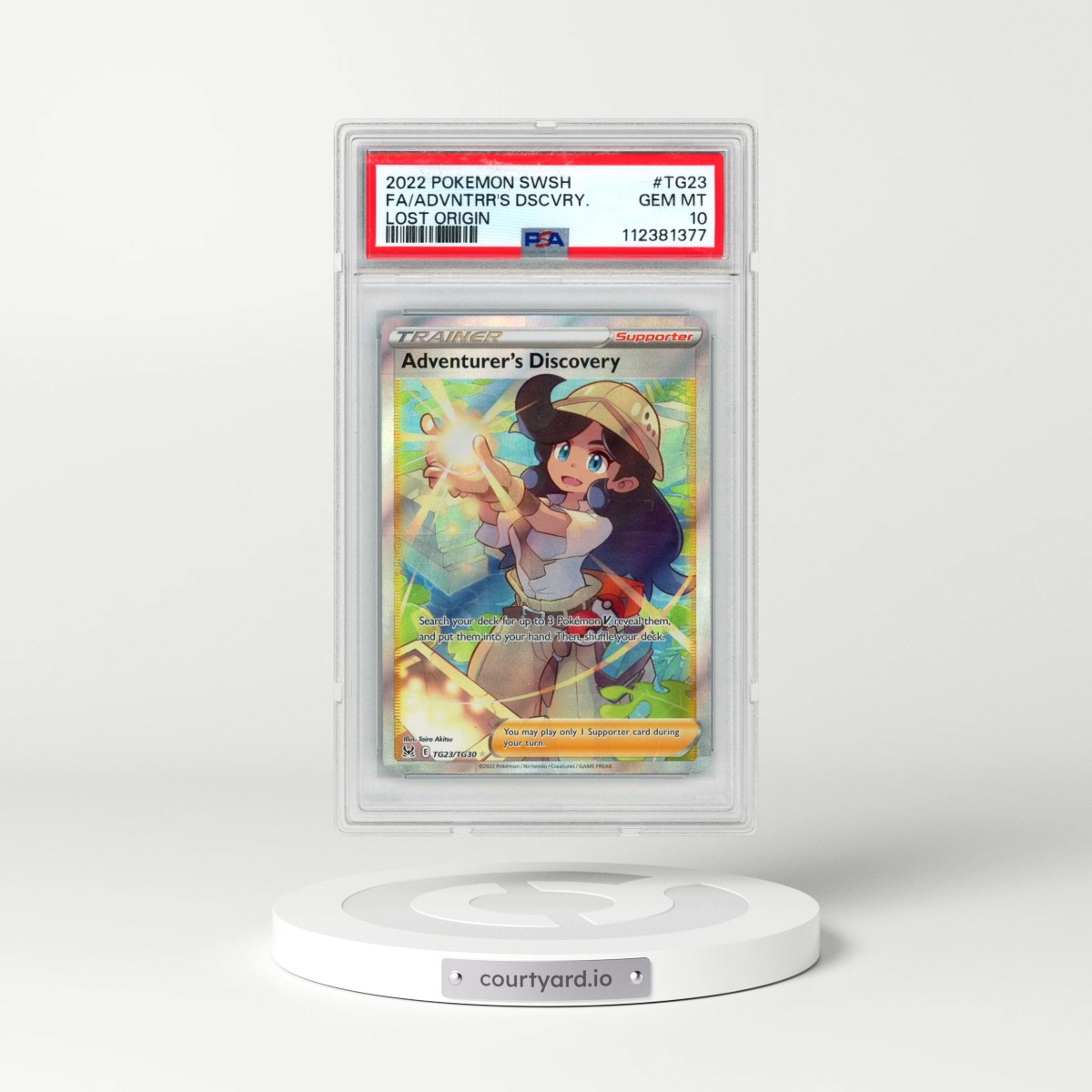2022 Pokémon Sword & Shield Lost Origin #TG23 Adventurer's Discovery - Full Art (PSA 10 GEM MINT)