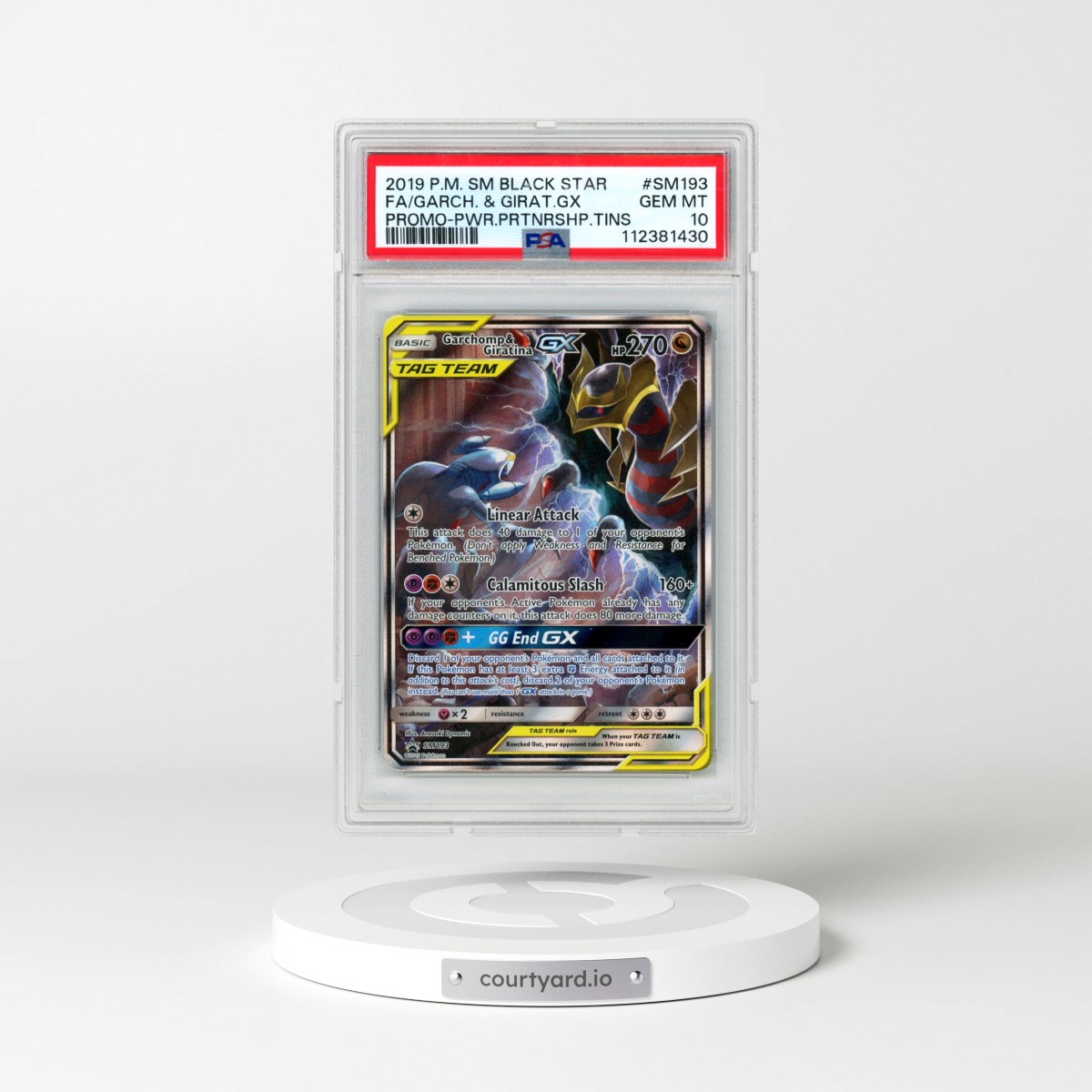 2019 Pokémon SM Black Star Promo #SM193 Garchomp & Giratina GX - Holo Full Art Power Partnership Tins (PSA 10 GEM MINT)