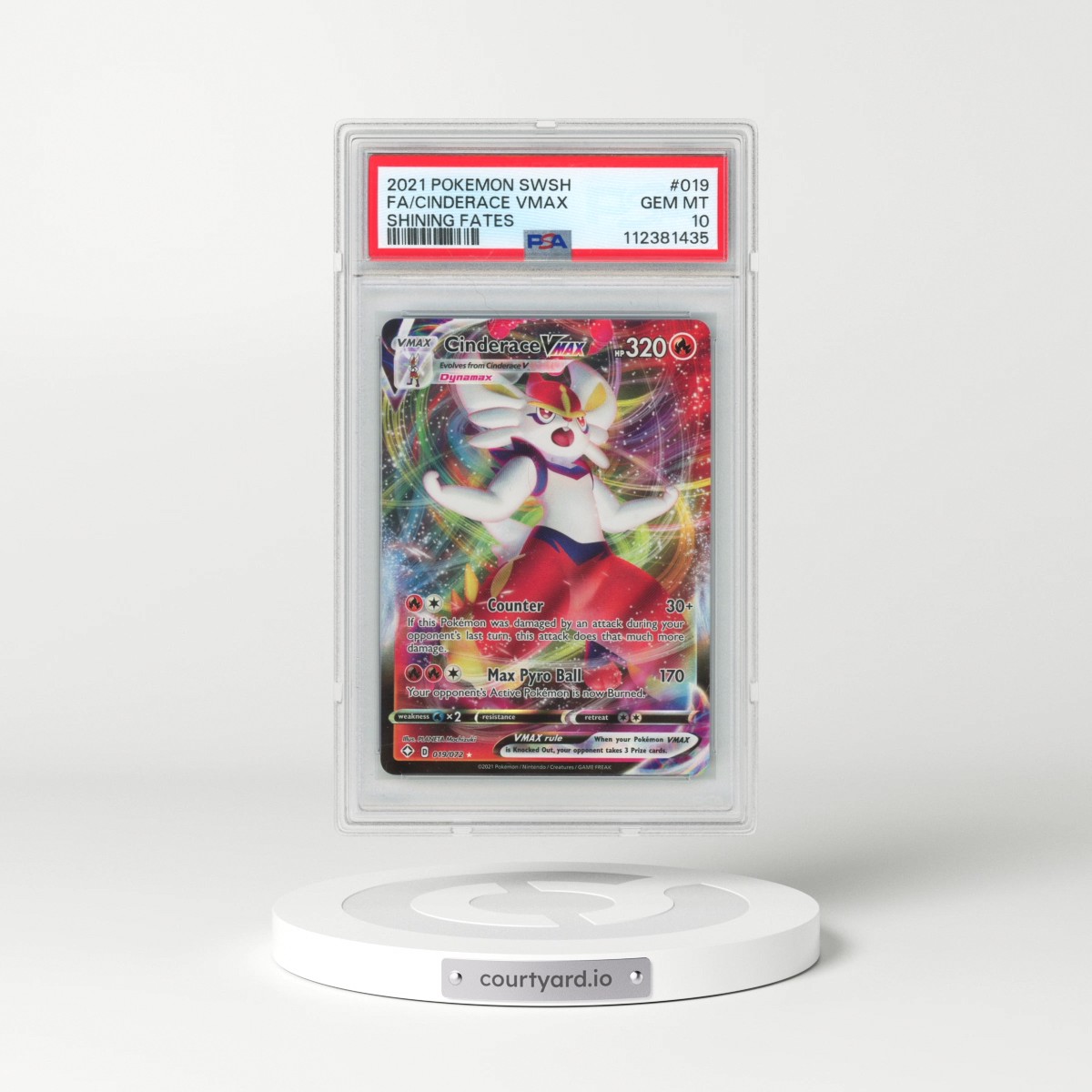 2021 Pokémon Sword & Shield Shining Fates #019 Cinderace Vmax - Full Art (PSA 10 GEM MINT)