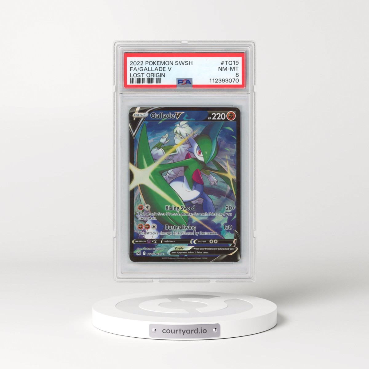 2022 Pokémon Sword & Shield Lost Origin #TG19 Gallade V - Holo Full Art (PSA 8 NM-MT)