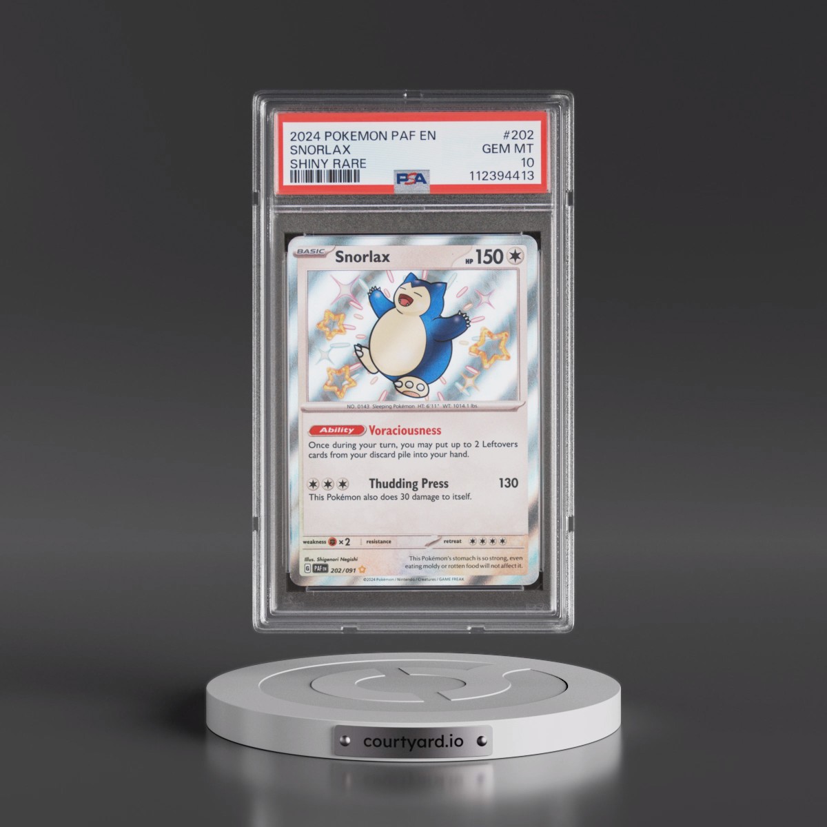 2024 Pokémon Paf EN-Paldean Fates Snorlax - Shiny Rare #202 PSA 10