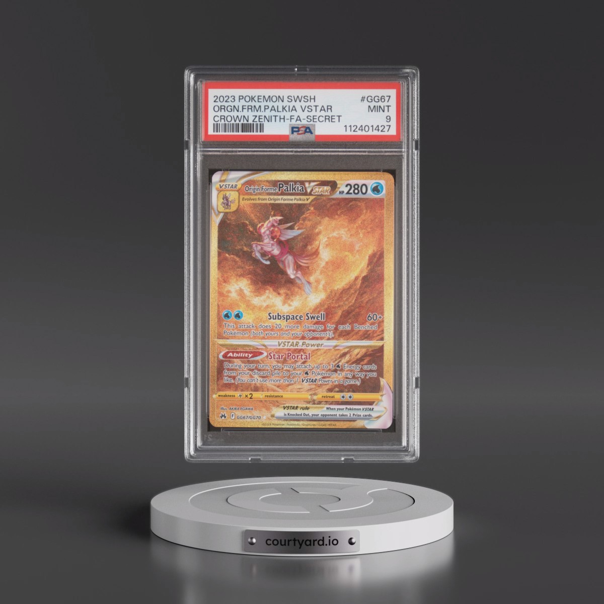 2023 Pokémon Sword and Shield Crown Zenith #GG67 Origin Forme Palkia Vstar - Full Art Secret (PSA 9 MINT)