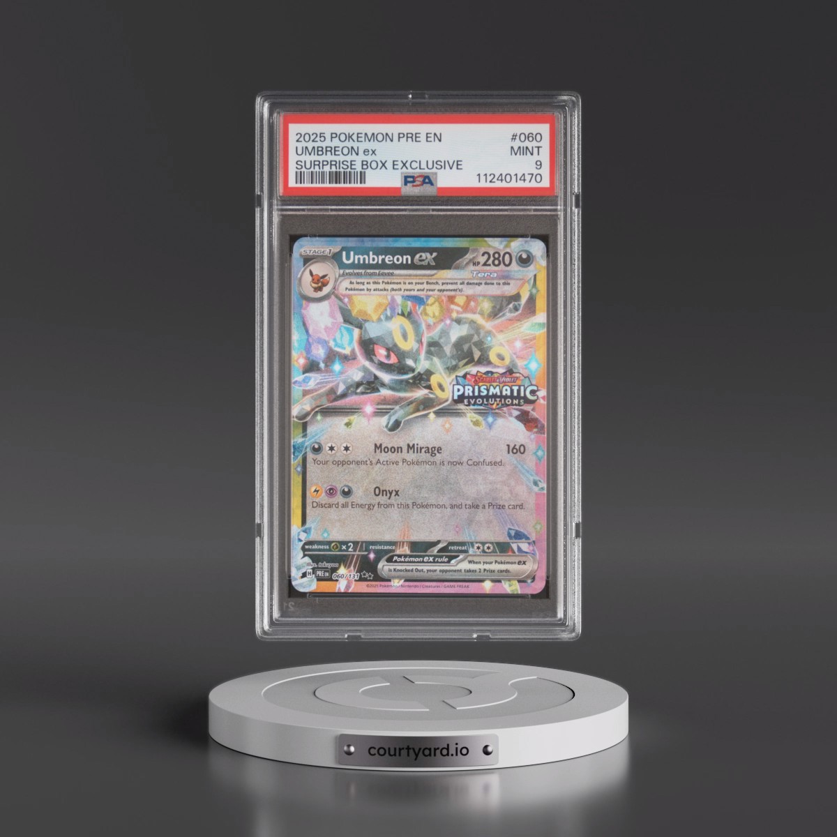 2025 Pokémon Pre EN-Prismatic Evolutions #060 Umbreon EX - Holo Surprise Box Exclusive (PSA 9 MINT)