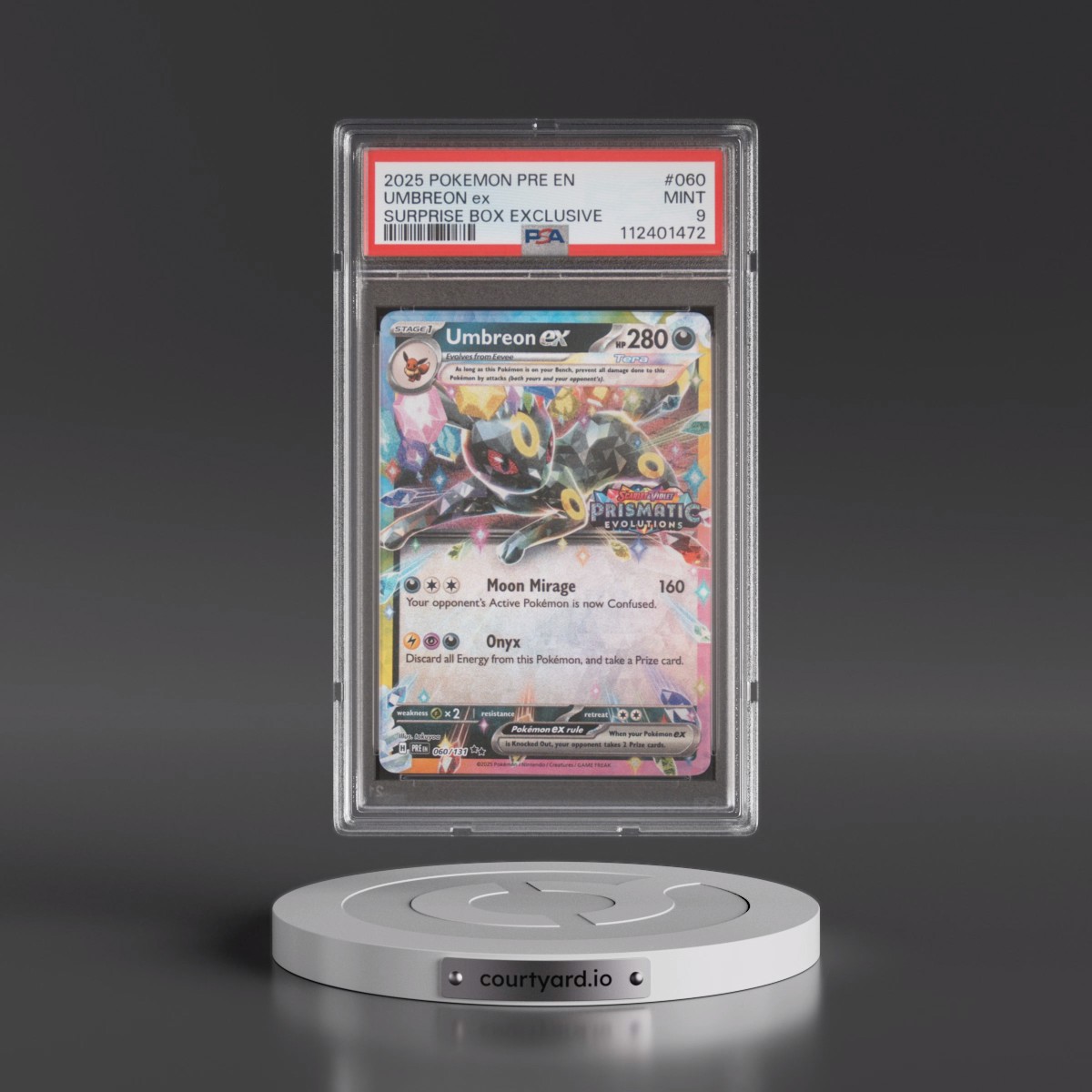 2025 Pokémon Pre EN-Prismatic Evolutions #060 Umbreon EX - Holo Surprise Box Exclusive (PSA 9 MINT)