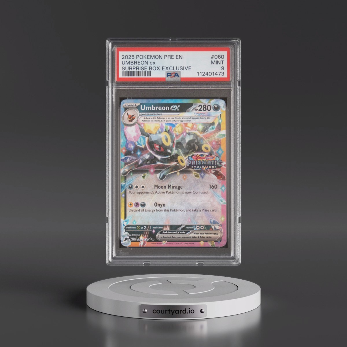 2025 Pokémon Pre EN-Prismatic Evolutions #060 Umbreon EX - Holo Surprise Box Exclusive (PSA 9 MINT)