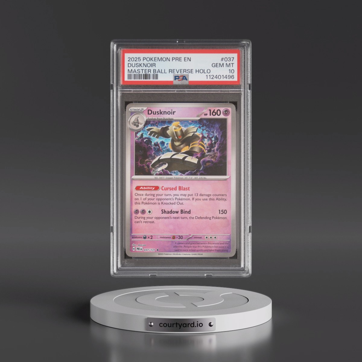 2025 Pokémon Pre EN-Prismatic Evolutions #037 Dusknoir - Reverse Holo Master Ball (PSA 10 GEM MINT)