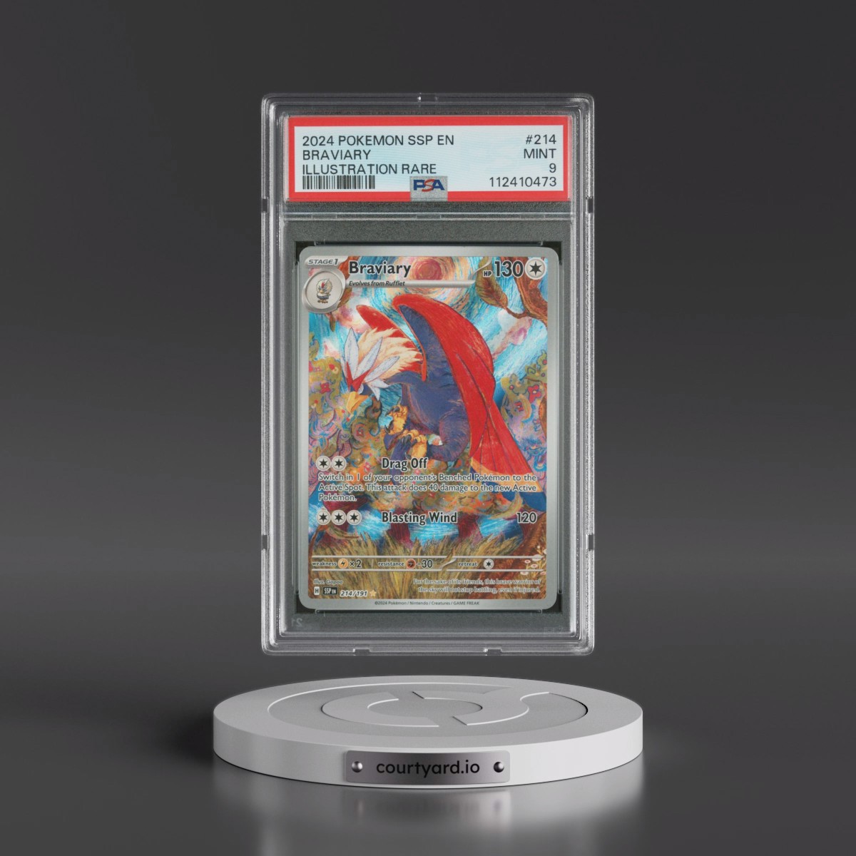 2024 Pokémon Ssp EN-Surging Sparks #214 Braviary - Illustration Rare (PSA 9 MINT)