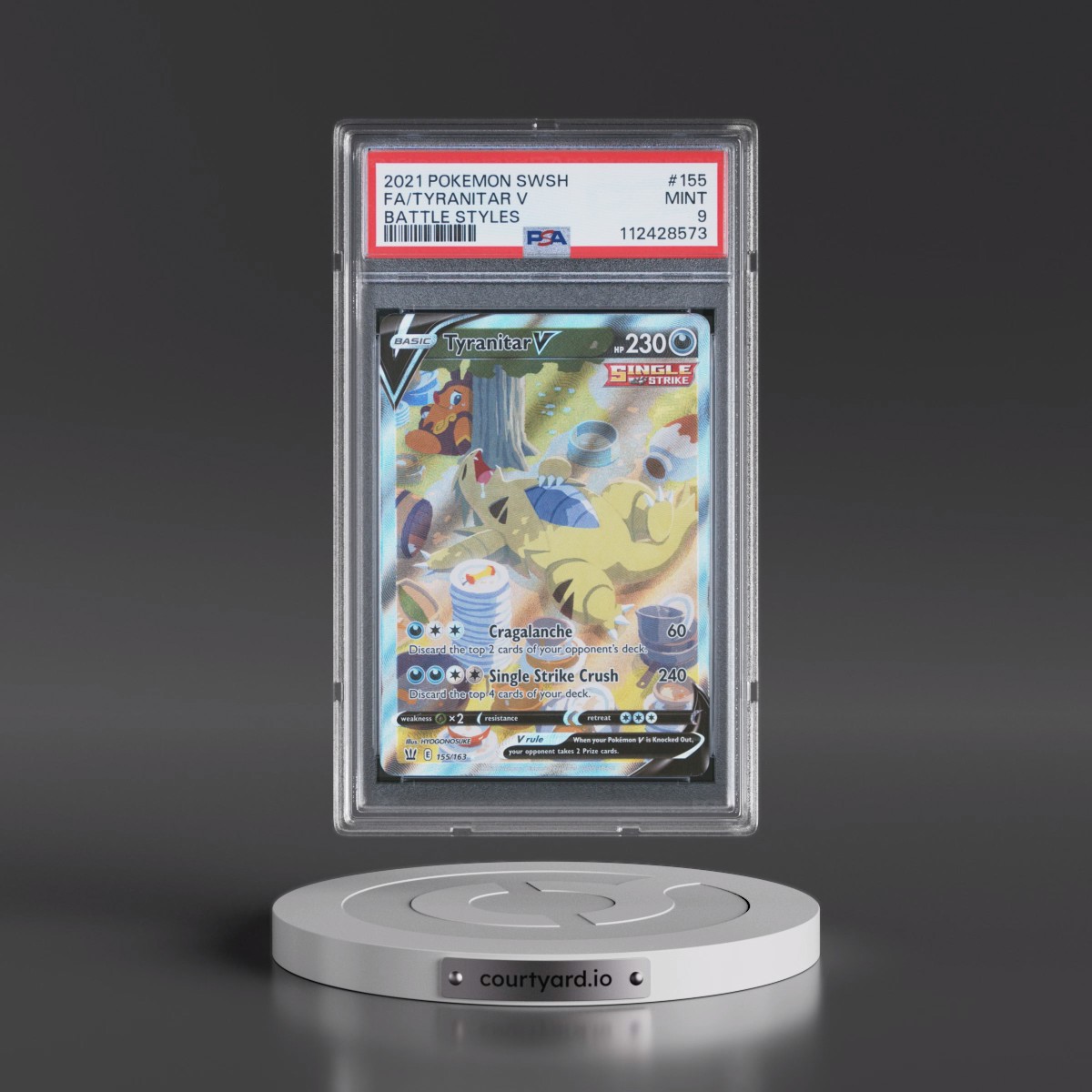 2021 Pokémon Sword & Shield Battle Styles #155 Tyranitar V - Holo Full Art (PSA 9 MINT)