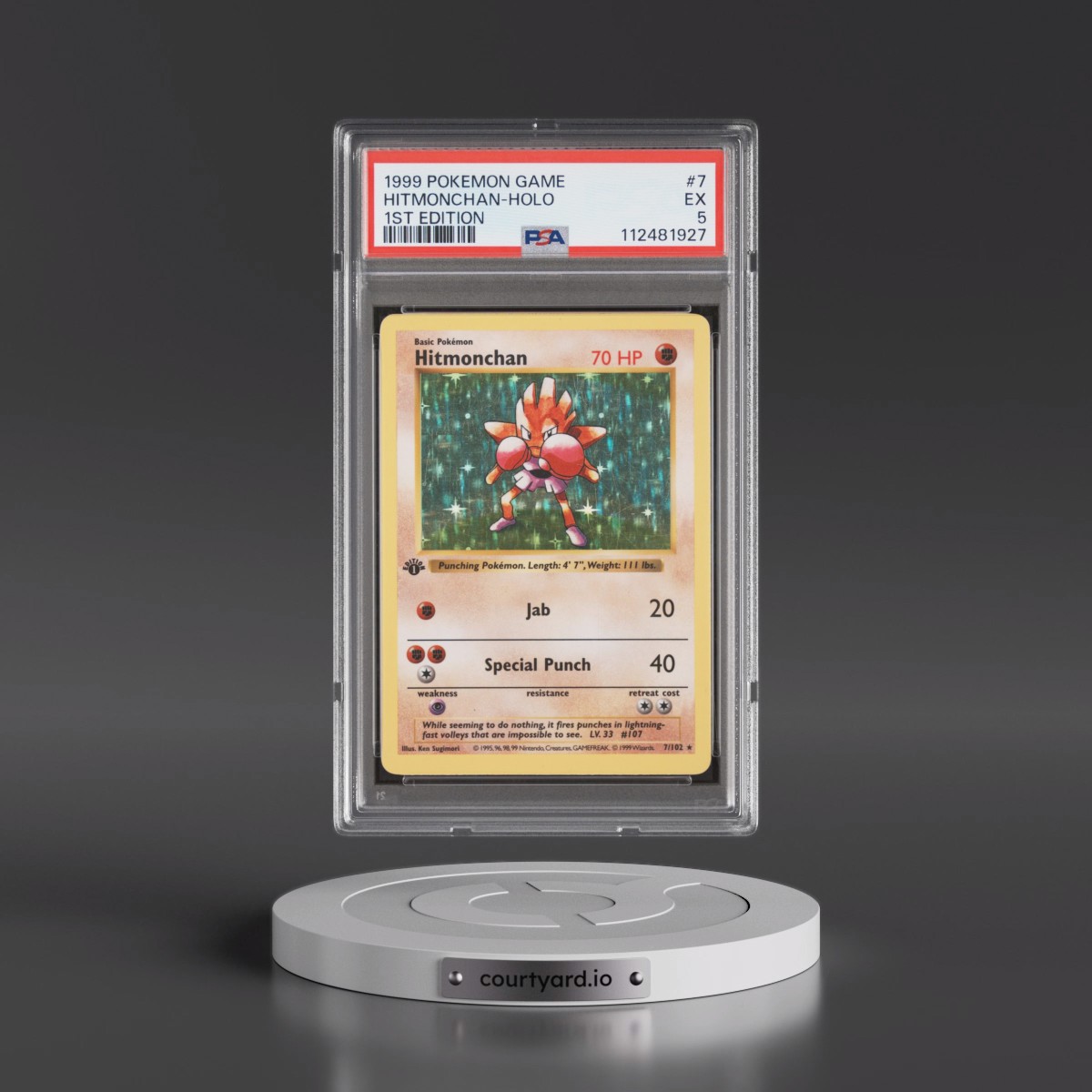 1999 Pokémon Game #7 Hitmonchan - 1st Edition Holo (PSA 5 EX)