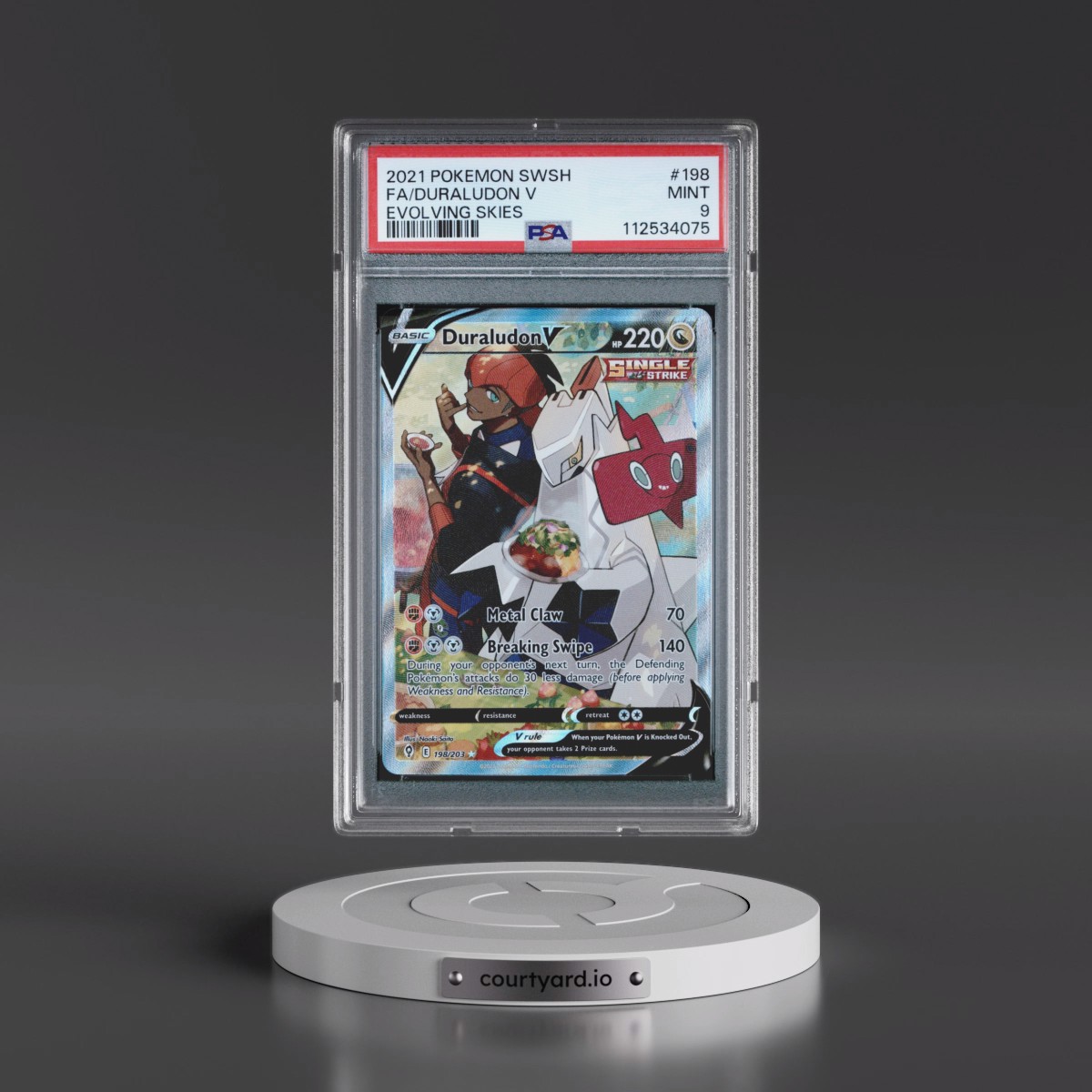 2021 Pokémon Sword & Shield Evolving Skies #198 Duraludon V - Holo Full Art (PSA 9 MINT)