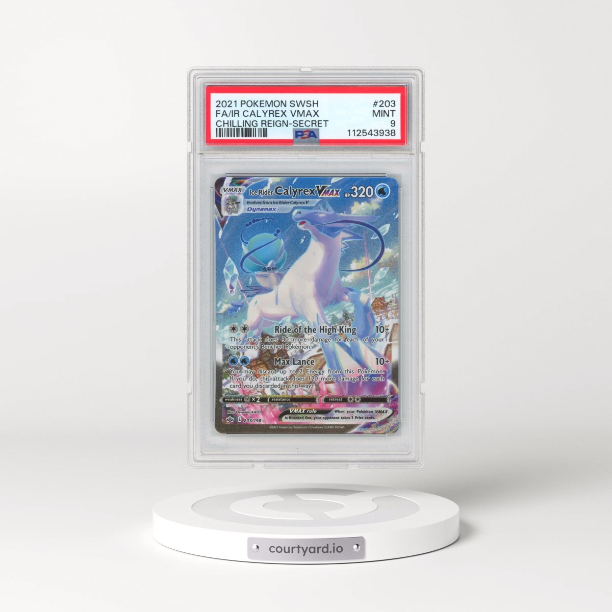 2021 Pokémon Sword & Shield Chilling Reign #203 Ice Rider Calyrex Vmax - Full Art Secret (PSA 9 MINT)