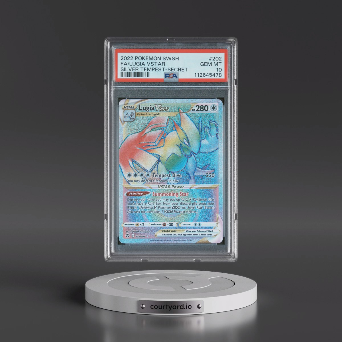 2022 Pokémon Sword & Shield Silver Tempest #202 Lugia Vstar - Full Art Secret (PSA 10 GEM MINT)