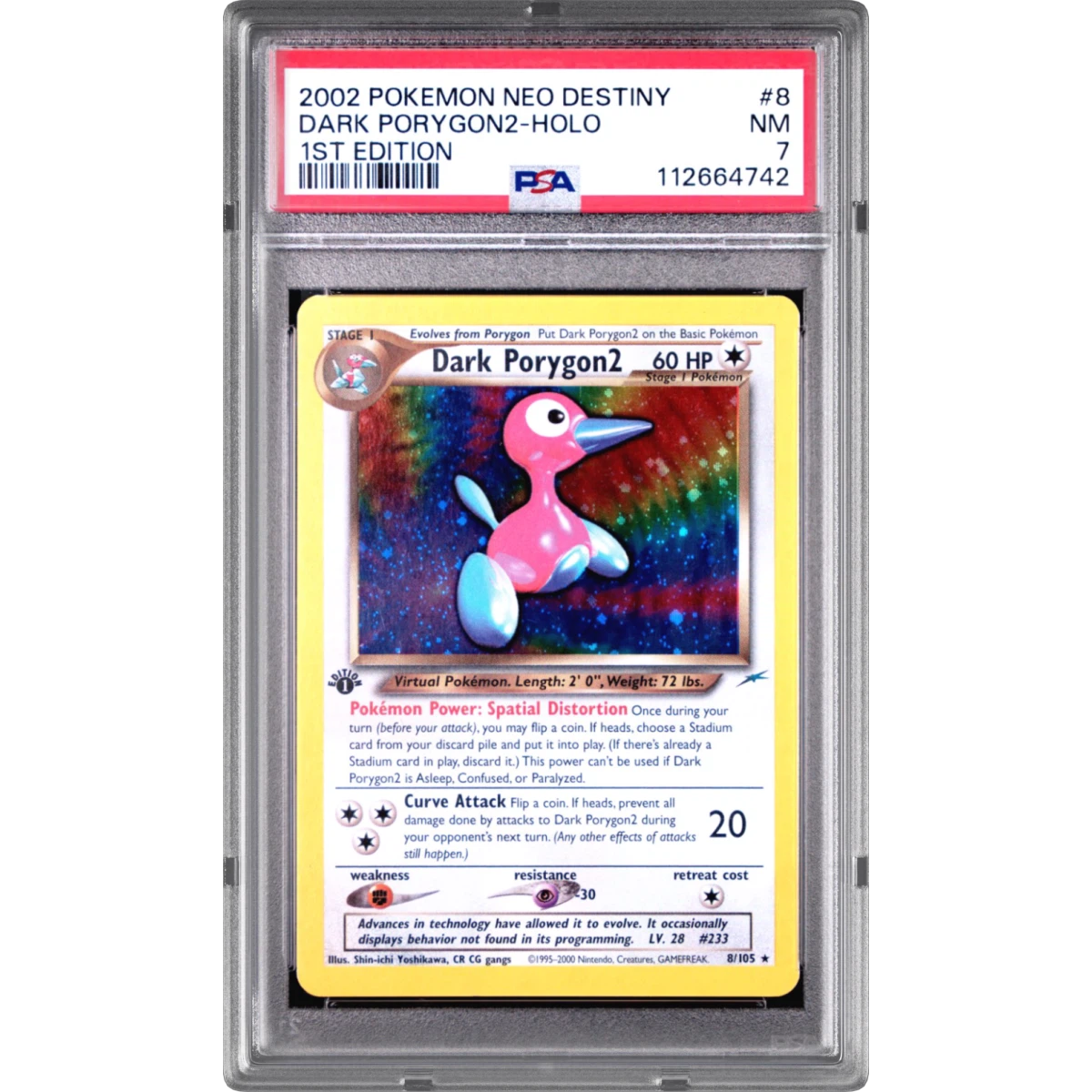 2002 Pokémon Neo Destiny #8 Dark PORYGON2 - 1st Edition Holo (PSA 7 NM)