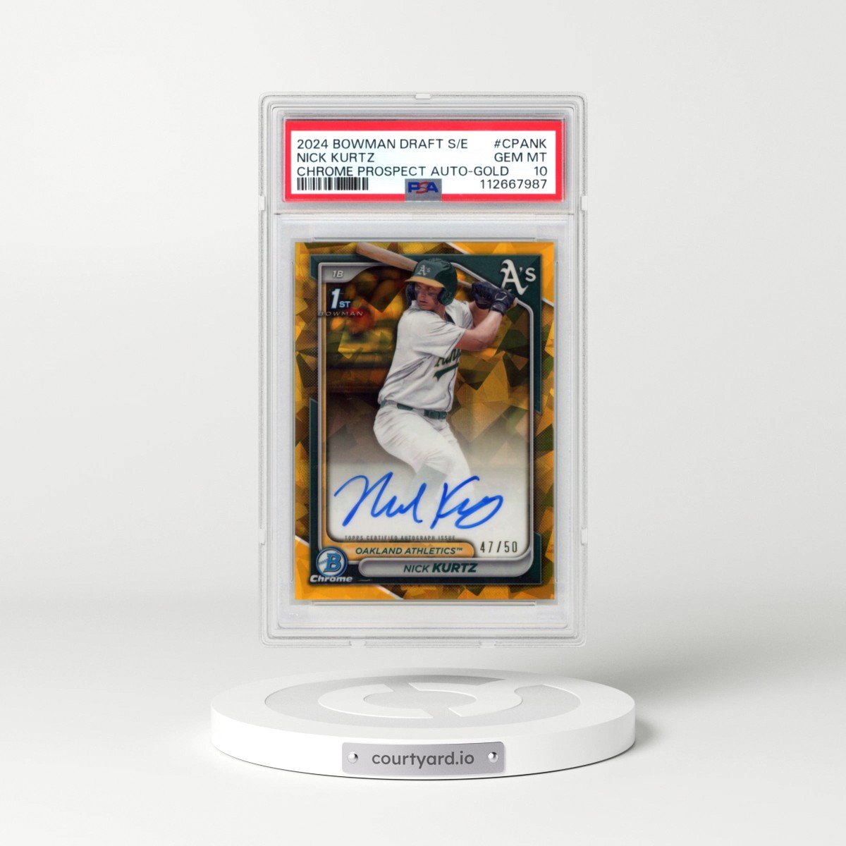 2024 Bowman Draft Sapphire Edition Chrome Sapphire Prospect Autographs #CPANK Nick Kurtz - Gold (PSA 10 GEM MINT)