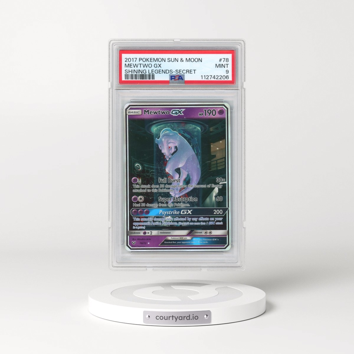 2017 Pokémon Sun & Moon Shining Legends #78 Mewtwo GX - Holo Secret (PSA 9 MINT)