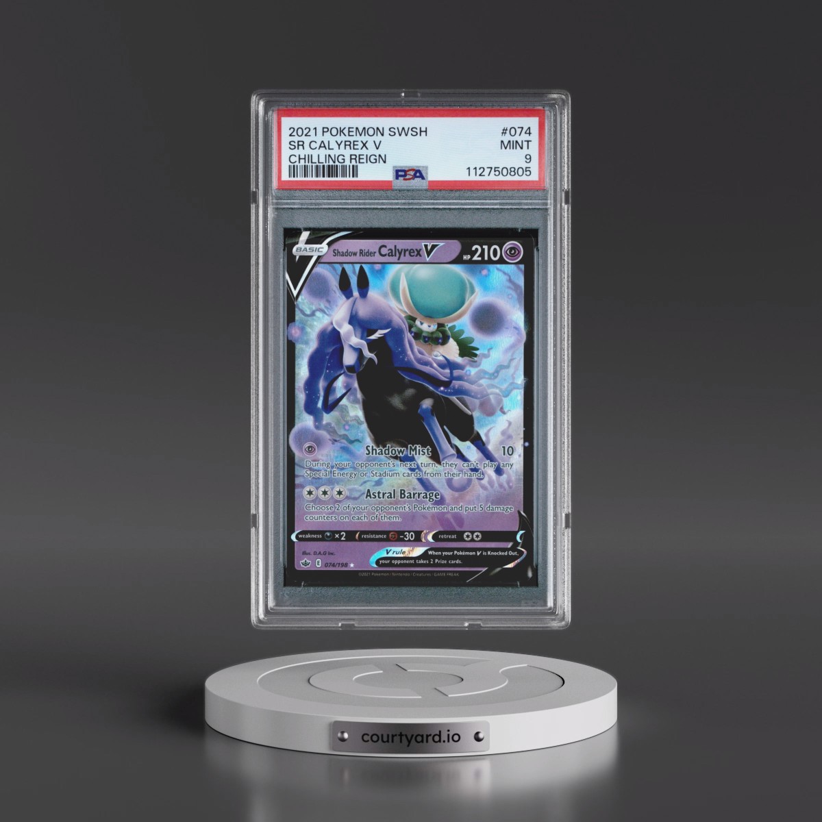 2021 Pokémon Sword & Shield Chilling Reign #074 Shadow Rider Calyrex V - Holo (PSA 9 MINT)
