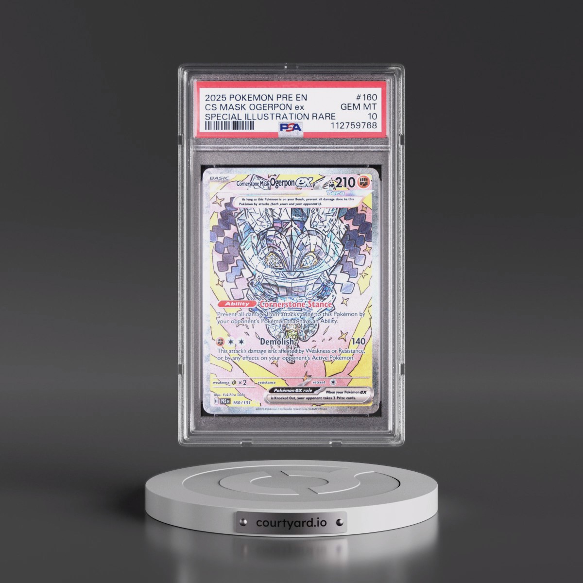 2025 Pokémon Pre EN-Prismatic Evolutions #160 Cornerstone Mask Ogerpon EX - Holo Special Illustration Rare (PSA 10 GEM MINT)