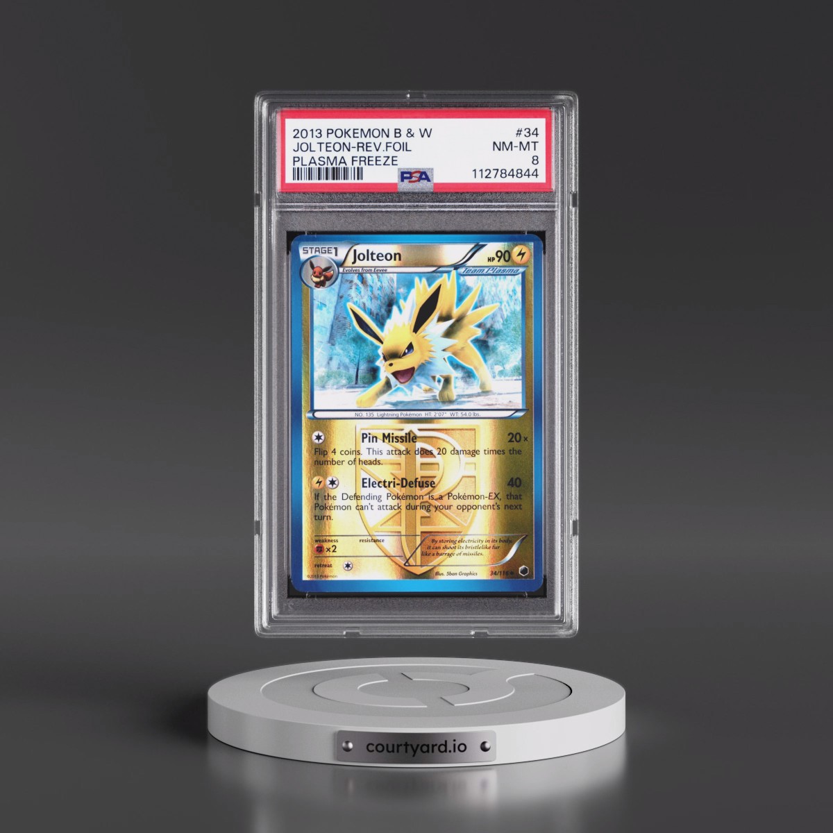 2013 Pokémon Black & White Plasma Freeze #34 Jolteon - Reverse Foil (PSA 8 NM-MT)