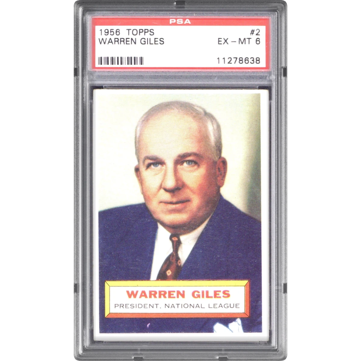 1956 Topps #2 Warren Giles - White Back (PSA 6 EX-MT)